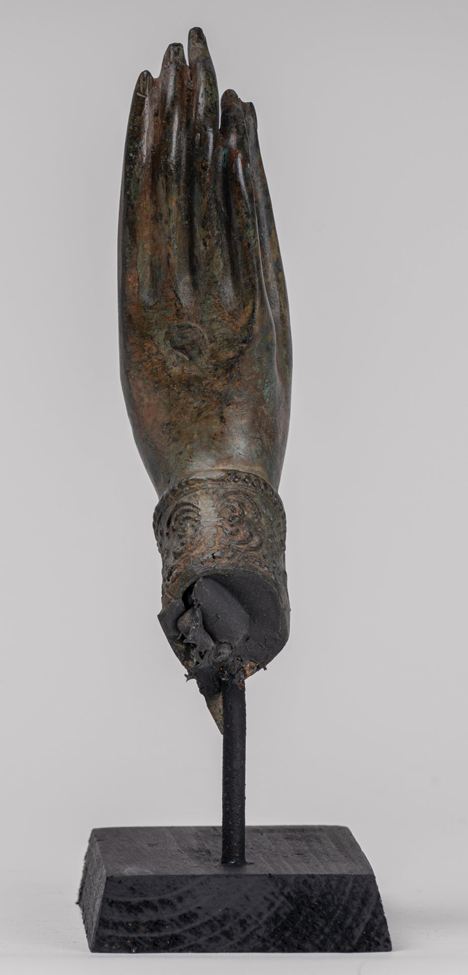 Mounted Antique Thai Style Southeast Asia Bronze Thai Teaching Hand - 24cm/10"