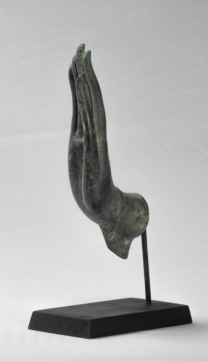 Mounted Antique Thai Style Southeast Asia Bronze Thai Protection Hand - 32cm/13"