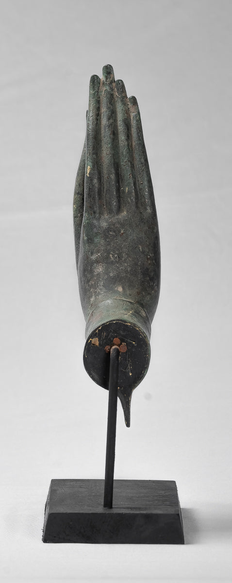 Mounted Antique Thai Style Southeast Asia Bronze Thai Protection Hand - 32cm/13"