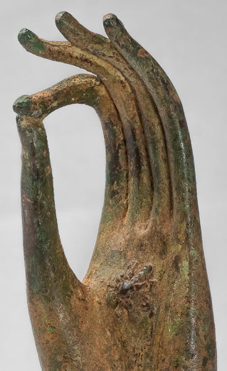 Main d'enseignement thaïlandaise en bronze d'Asie du Sud-Est de style thaïlandais antique montée - 30 cm/13"