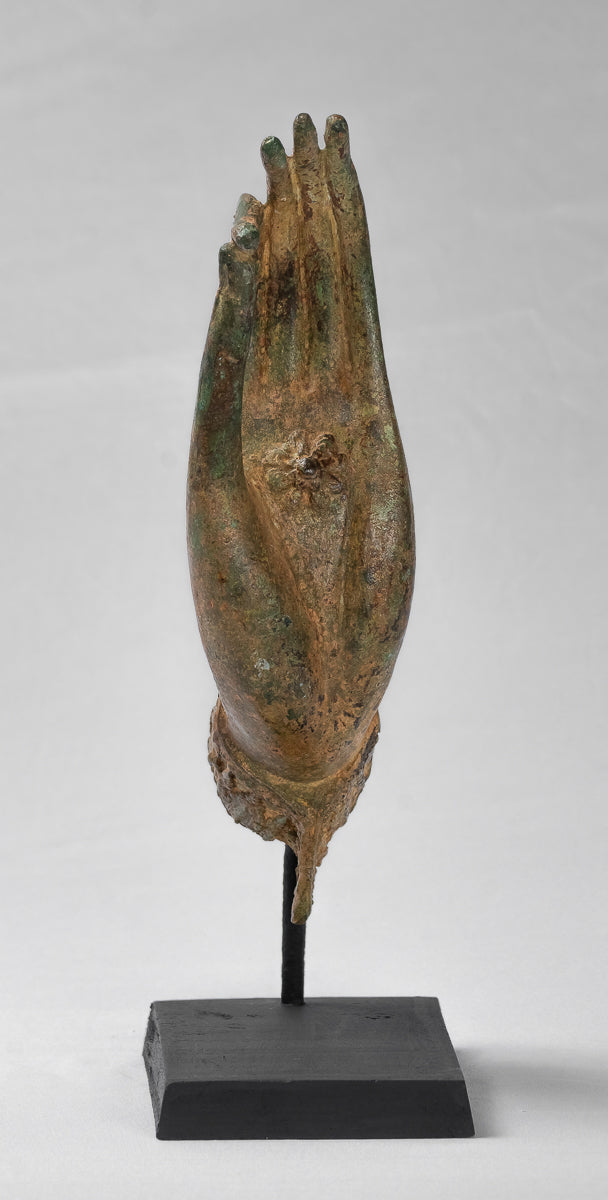 Main d'enseignement thaïlandaise en bronze d'Asie du Sud-Est de style thaïlandais antique montée - 30 cm/13"