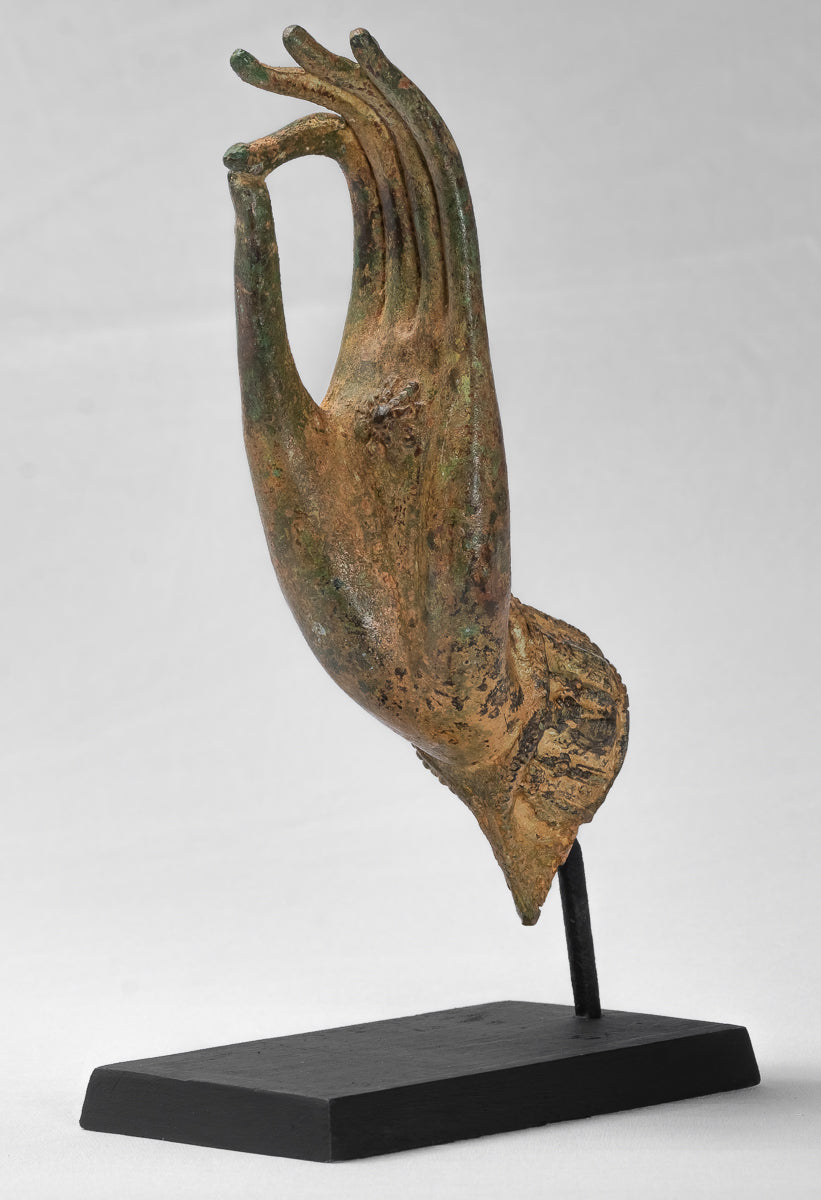 Main d'enseignement thaïlandaise en bronze d'Asie du Sud-Est de style thaïlandais antique montée - 30 cm/13"