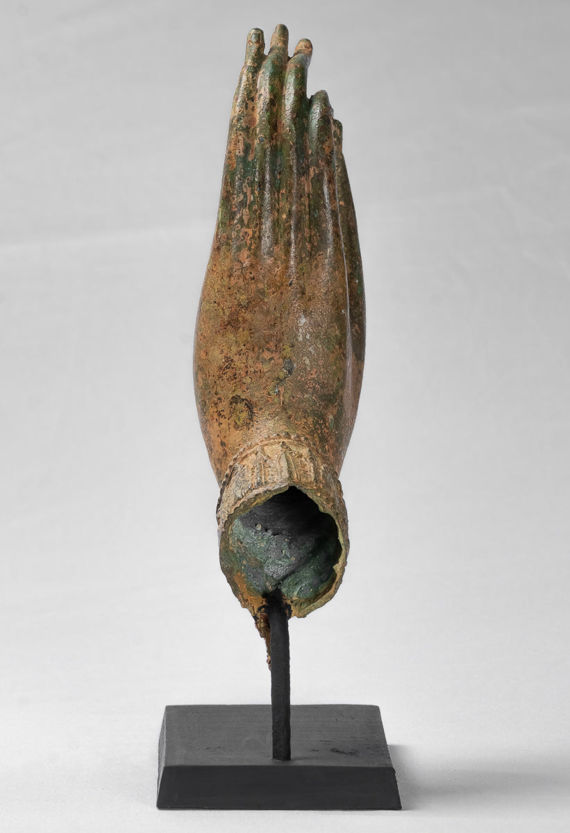 Main d'enseignement thaïlandaise en bronze d'Asie du Sud-Est de style thaïlandais antique montée - 30 cm/13"