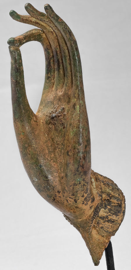 Main d'enseignement thaïlandaise en bronze d'Asie du Sud-Est de style thaïlandais antique montée - 30 cm/13"