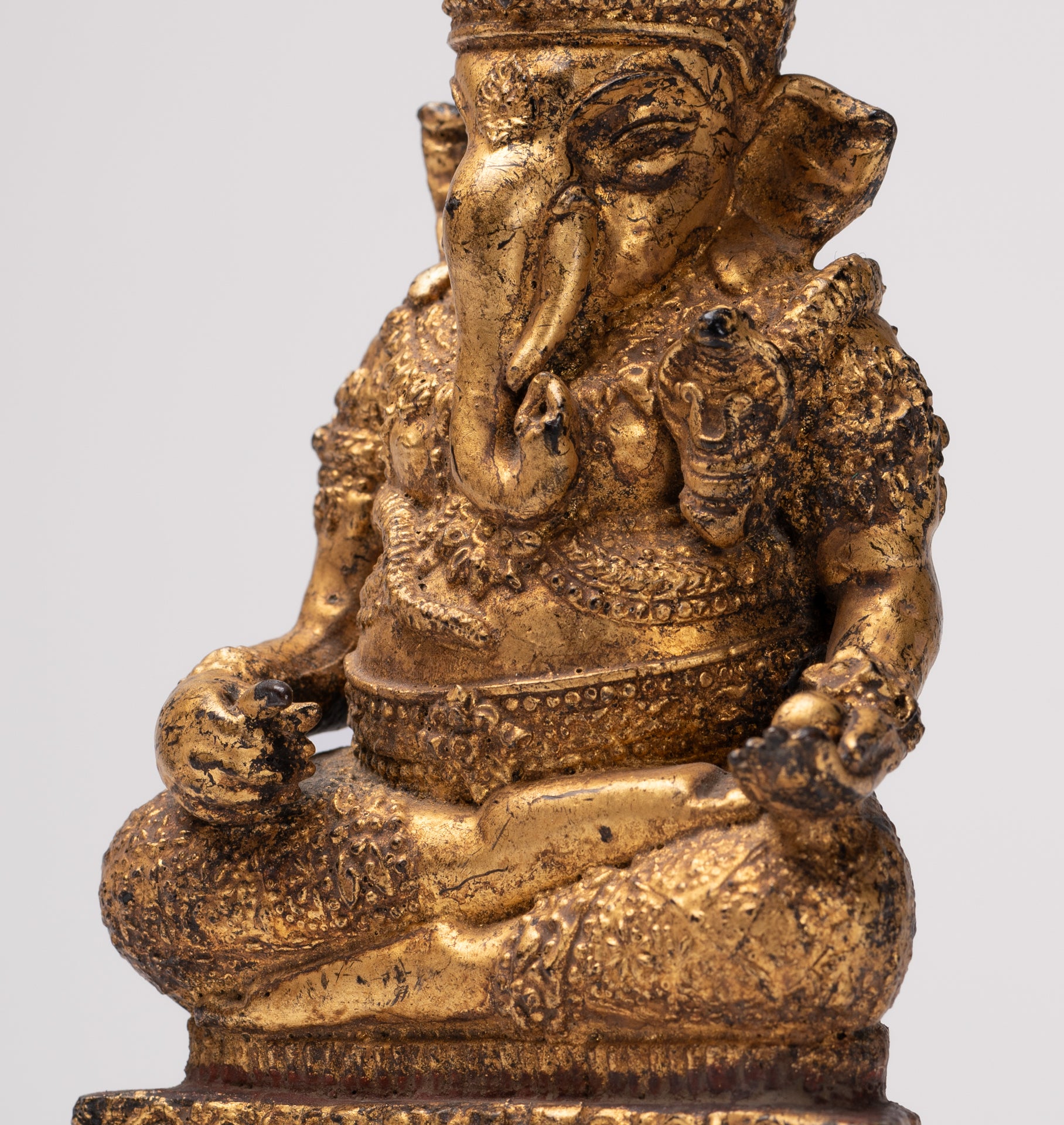 Ganesha Statue - Antique Thai Style Bronze Seated Rattanakosin Ganesha Statue - 19cm/8"