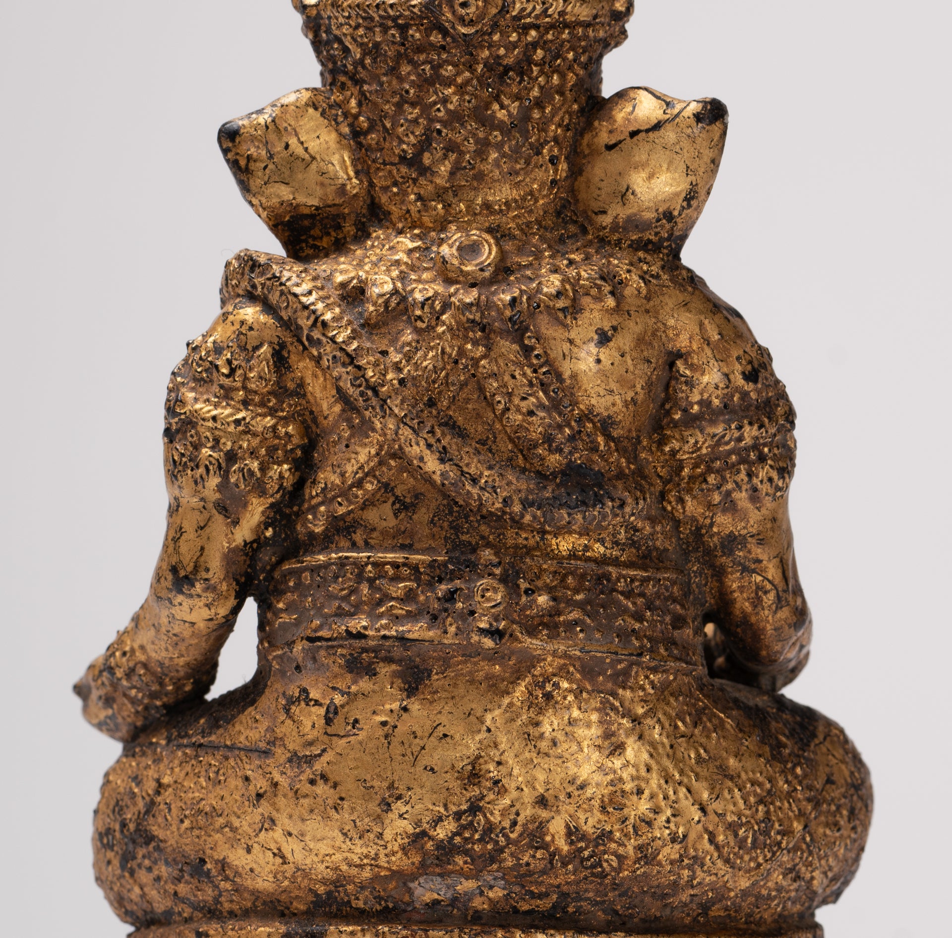 Ganesha Statue - Antique Thai Style Bronze Seated Rattanakosin Ganesha Statue - 19cm/8"