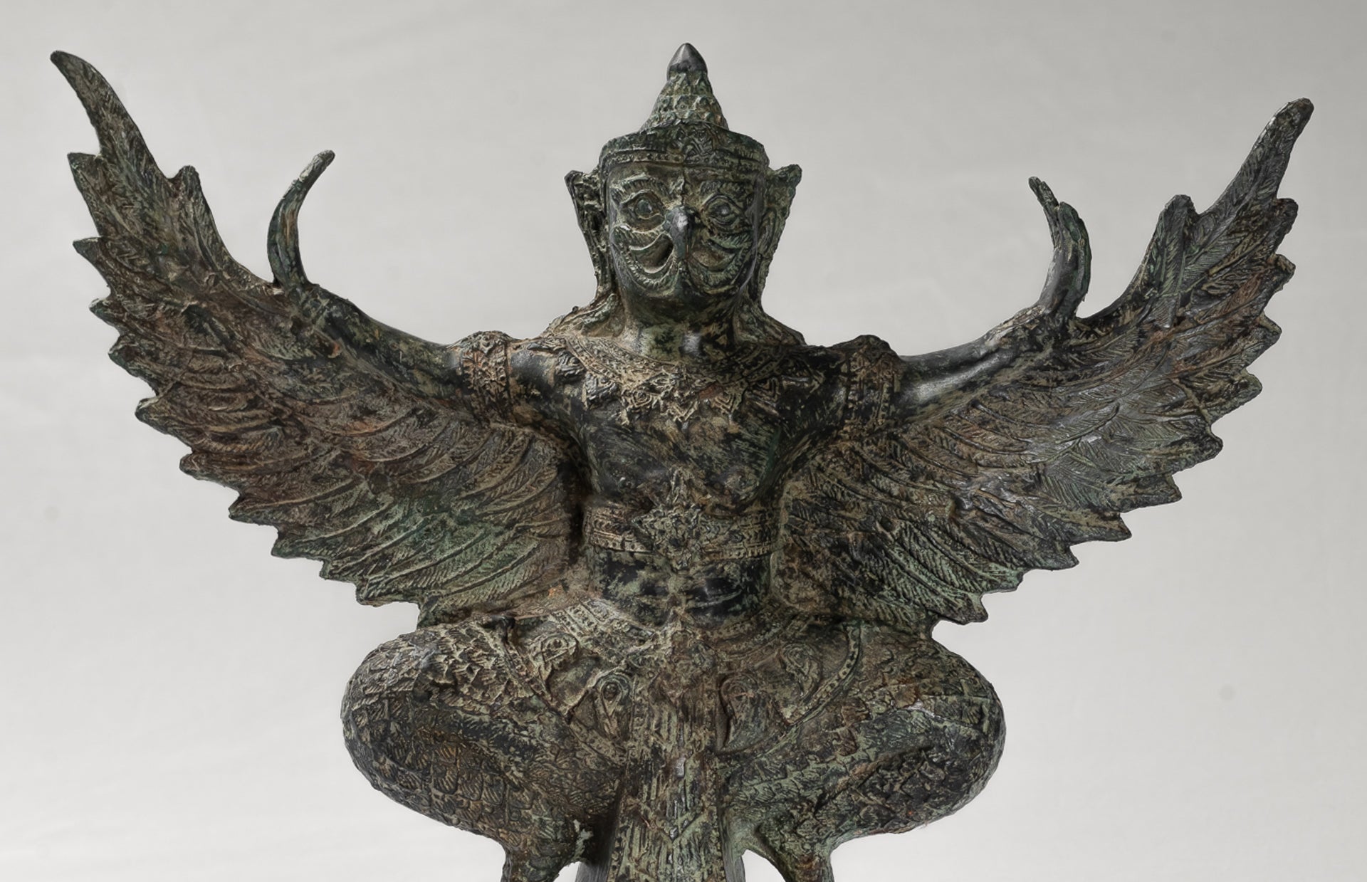 Antique Thai Style Standing  Bronze Vishnu Garuda Statue - 33cm/13"