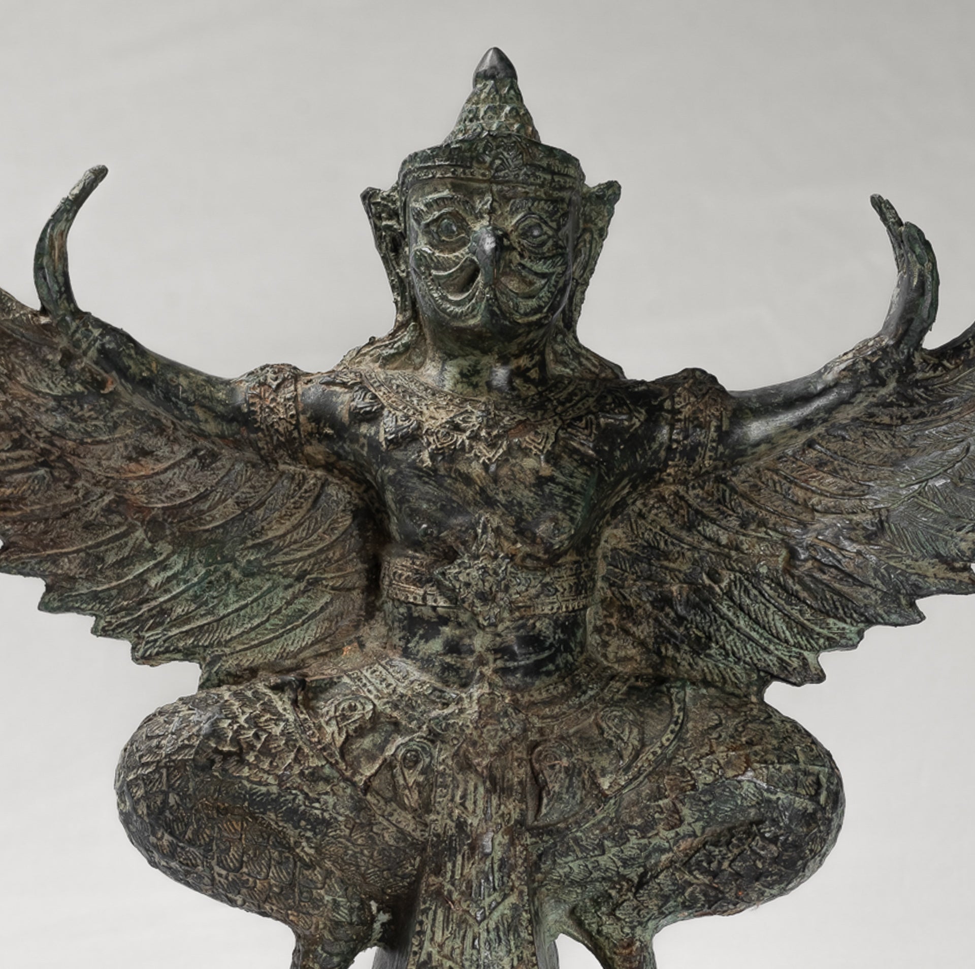 Antique Thai Style Standing  Bronze Vishnu Garuda Statue - 33cm/13"
