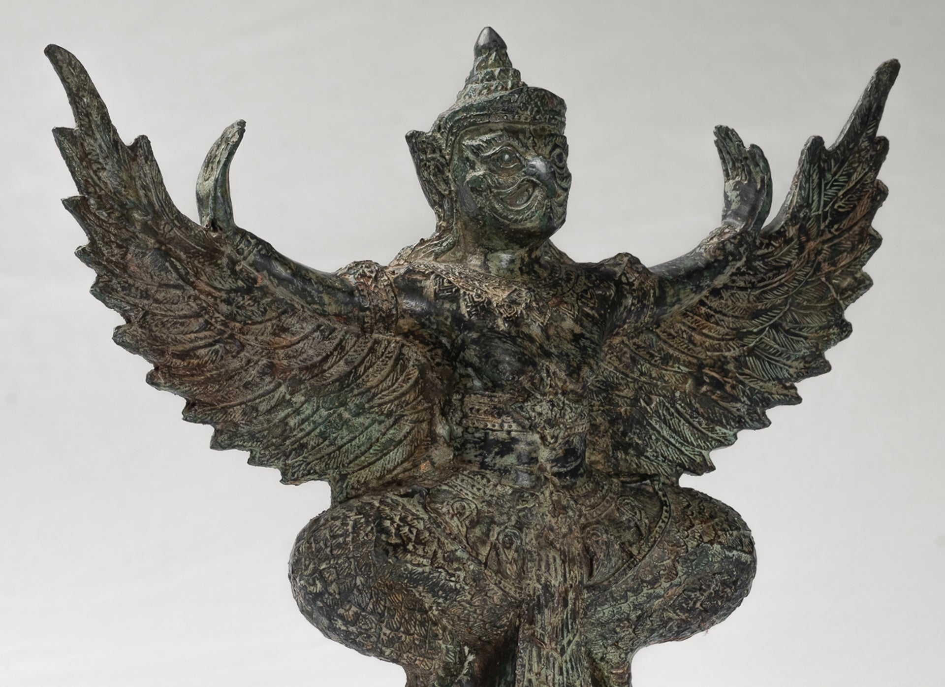 Antique Thai Style Standing  Bronze Vishnu Garuda Statue - 33cm/13"