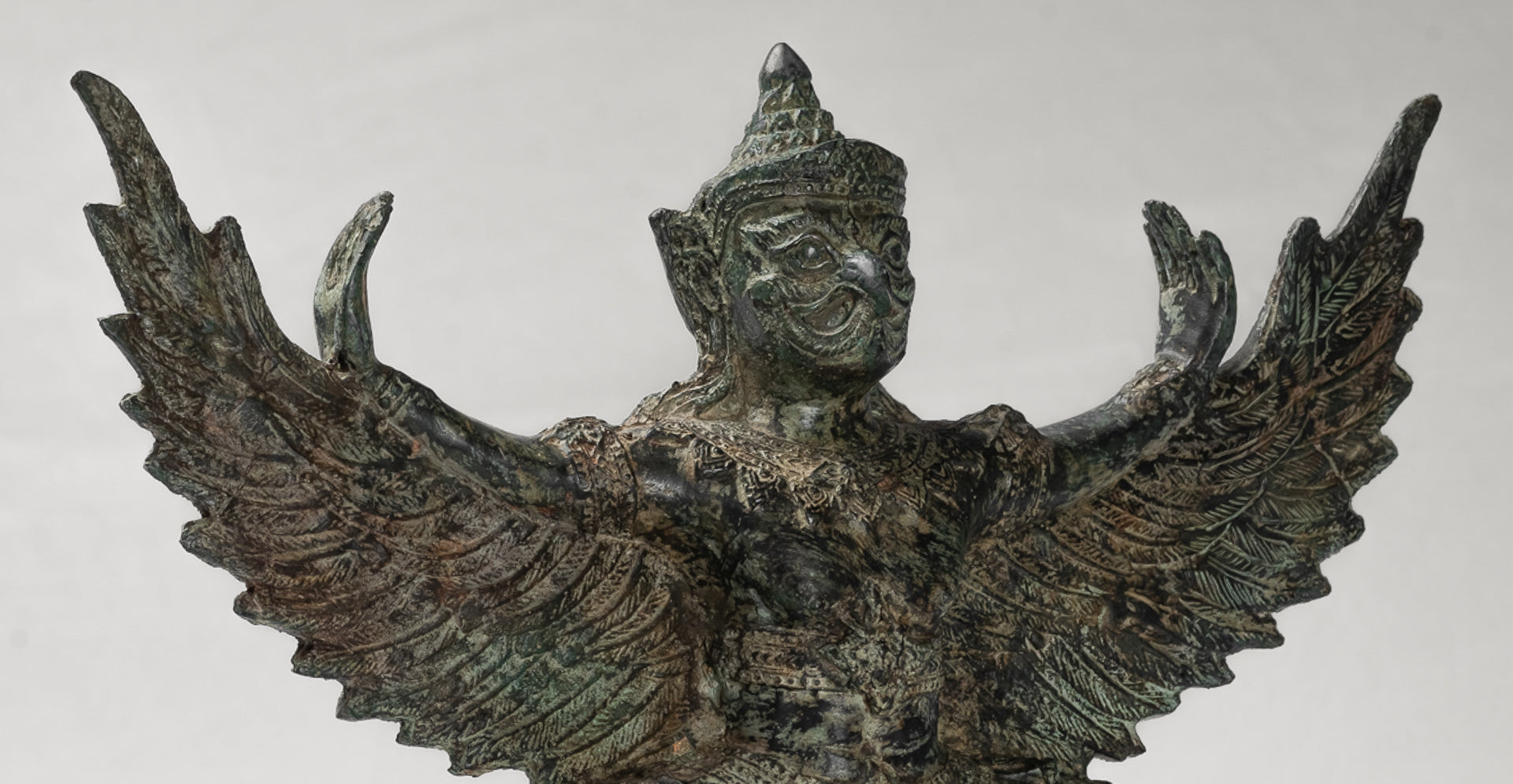 Antique Thai Style Standing  Bronze Vishnu Garuda Statue - 33cm/13"