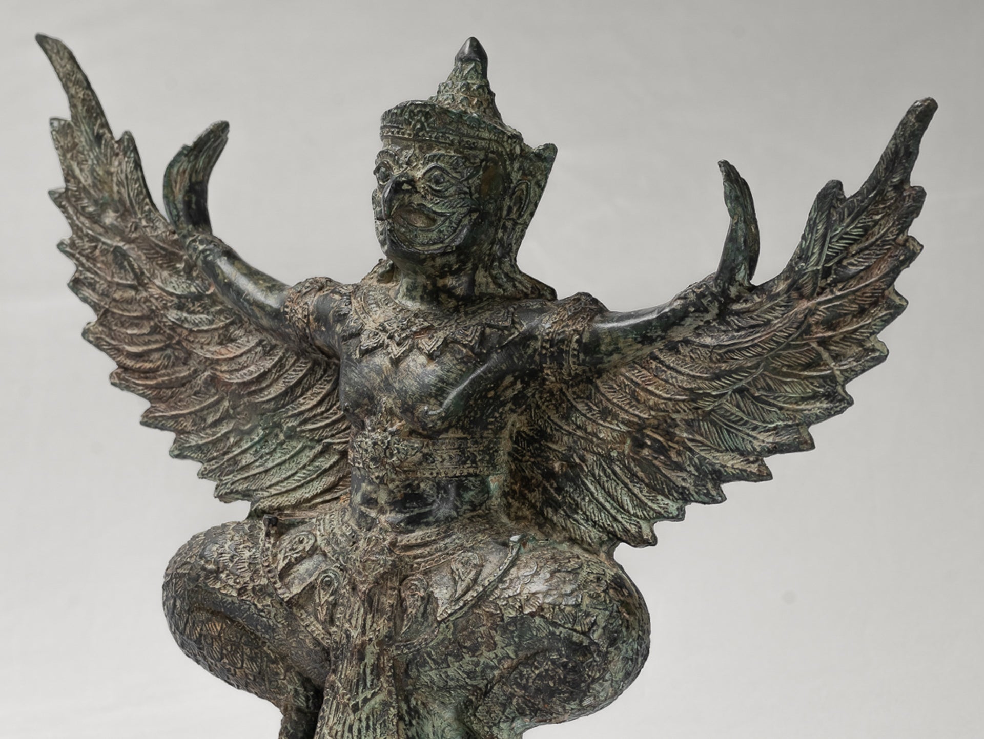 Antique Thai Style Standing  Bronze Vishnu Garuda Statue - 33cm/13"