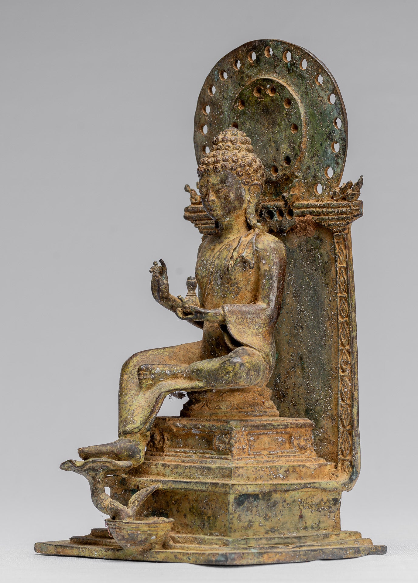 Statue de Bouddha – Bouddha d'enseignement javanais en bronze assis de style indonésien antique – 27 cm