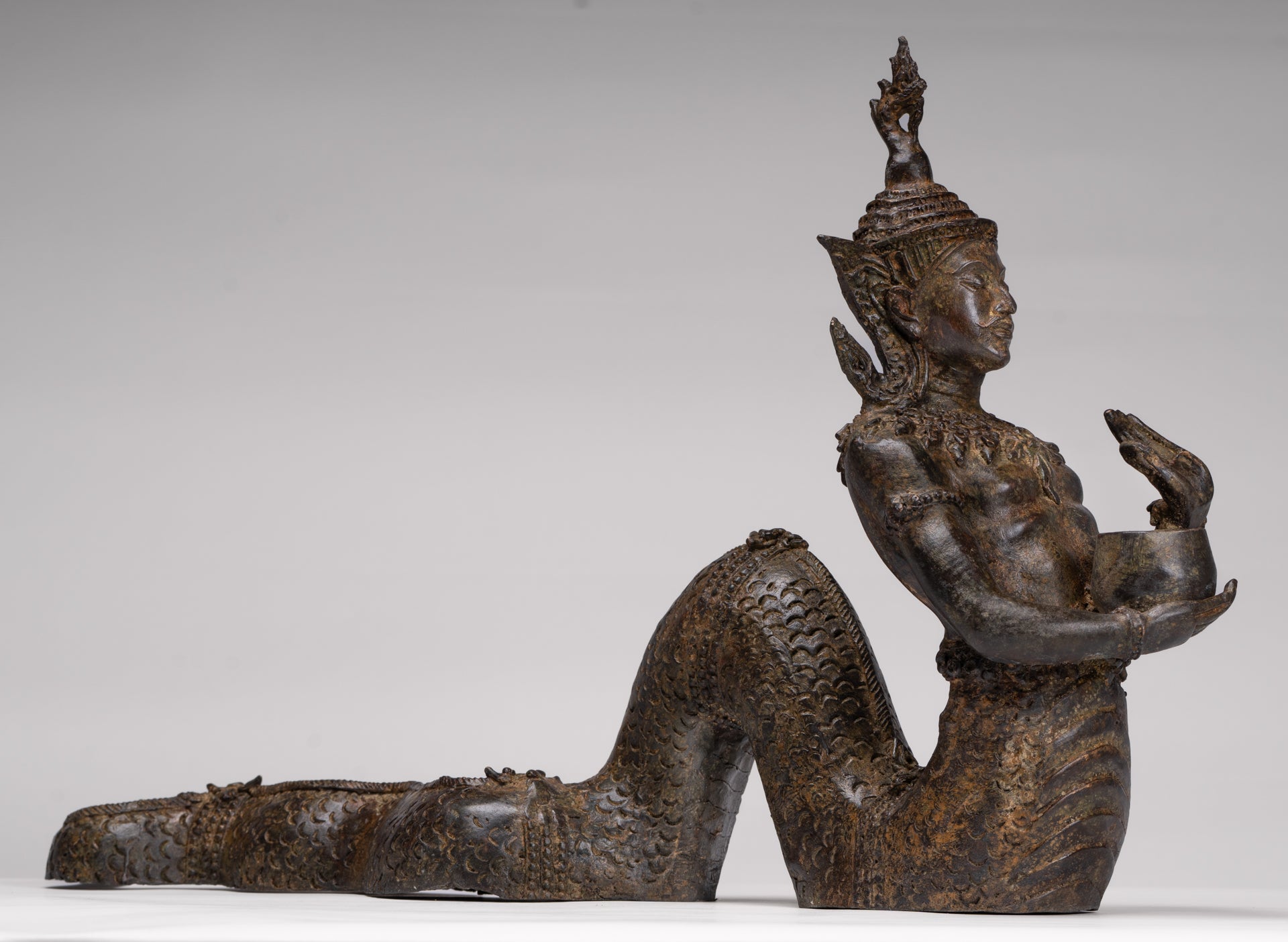 Antique Thai Style Bronze Naga Prince Statue - Guardian of Wisdom and Protection - 38cm/15"
