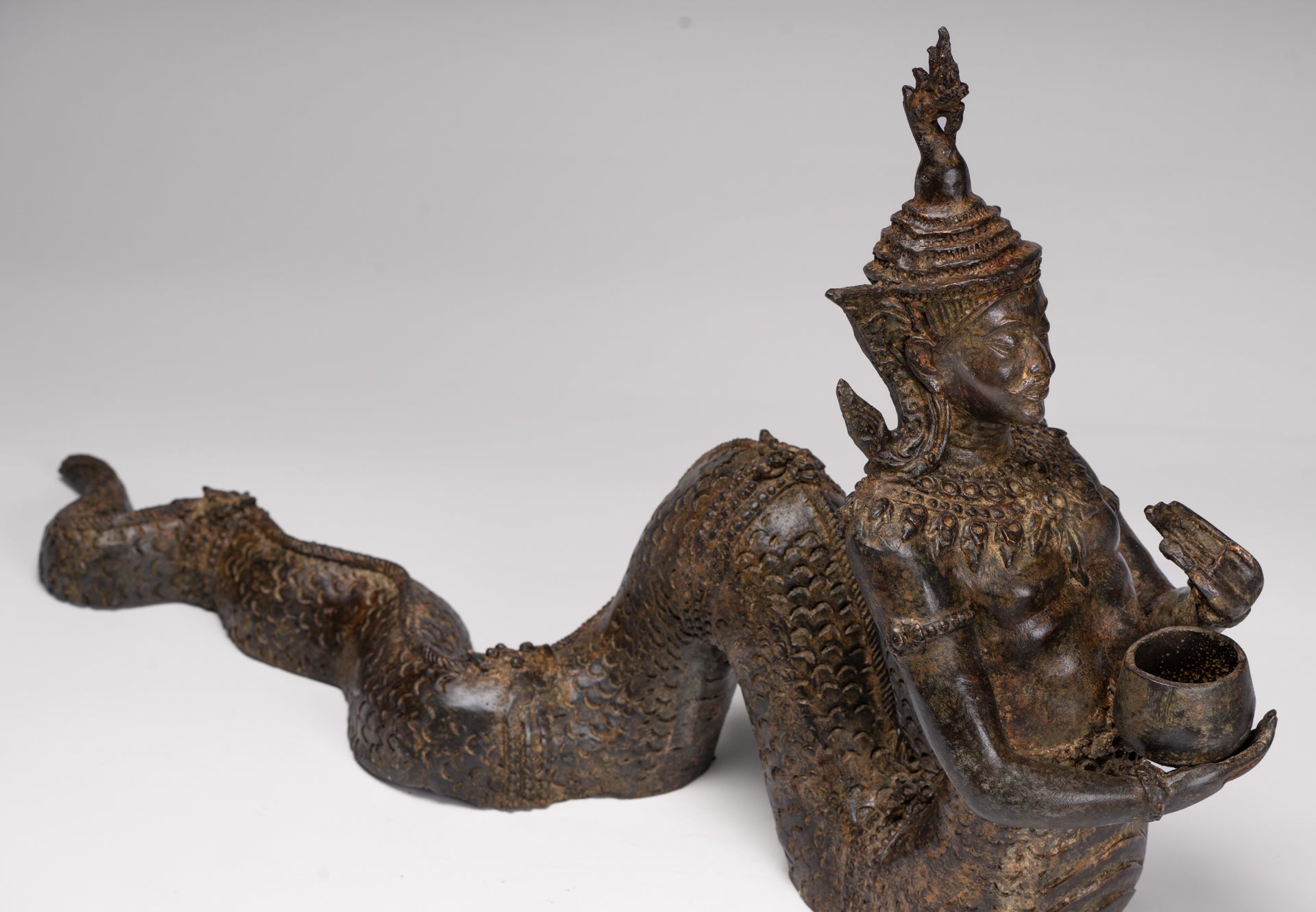 Antique Thai Style Bronze Naga Prince Statue - Guardian of Wisdom and Protection - 38cm/15"