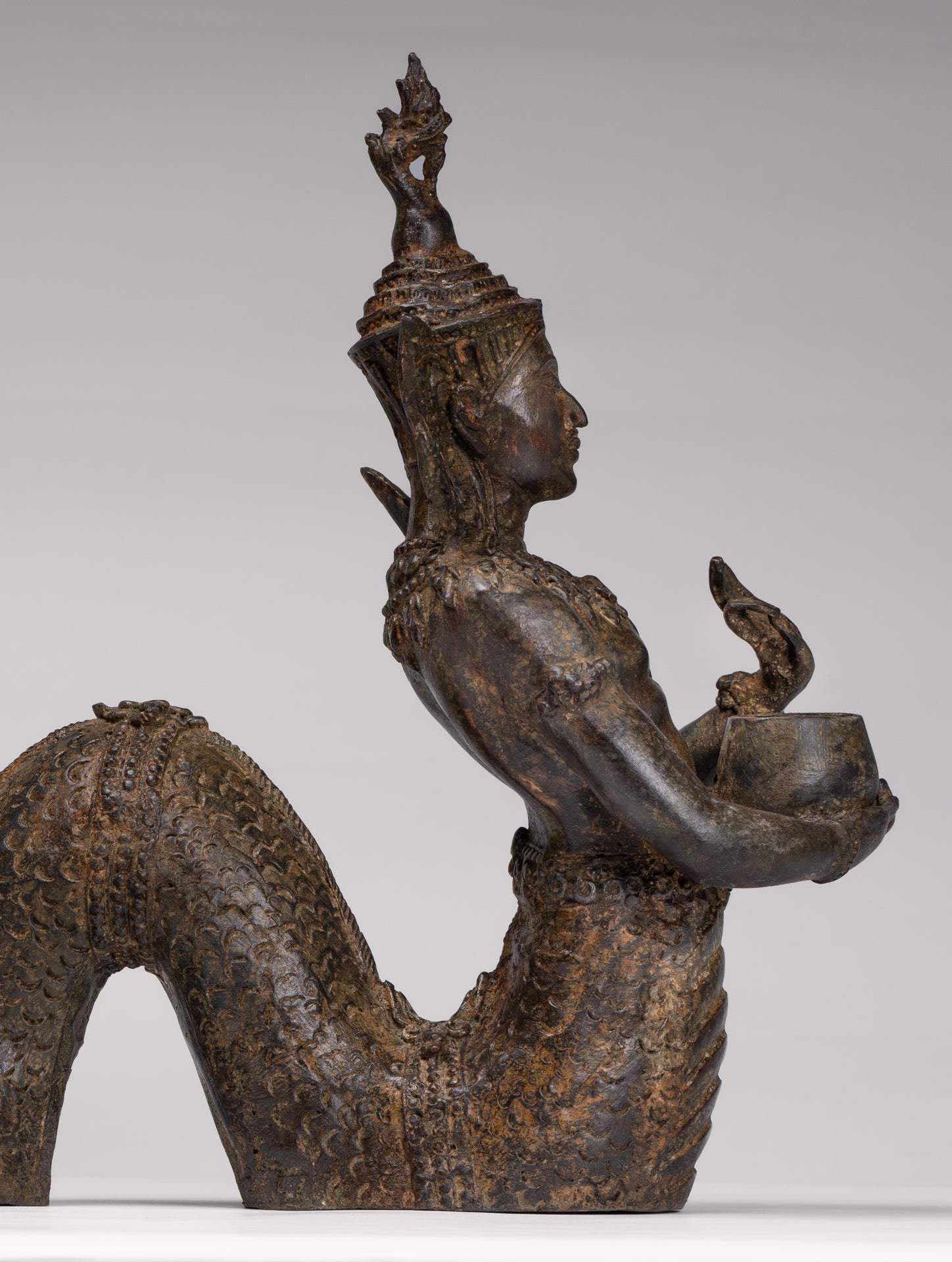 Antique Thai Style Bronze Naga Prince Statue - Guardian of Wisdom and Protection - 38cm/15"