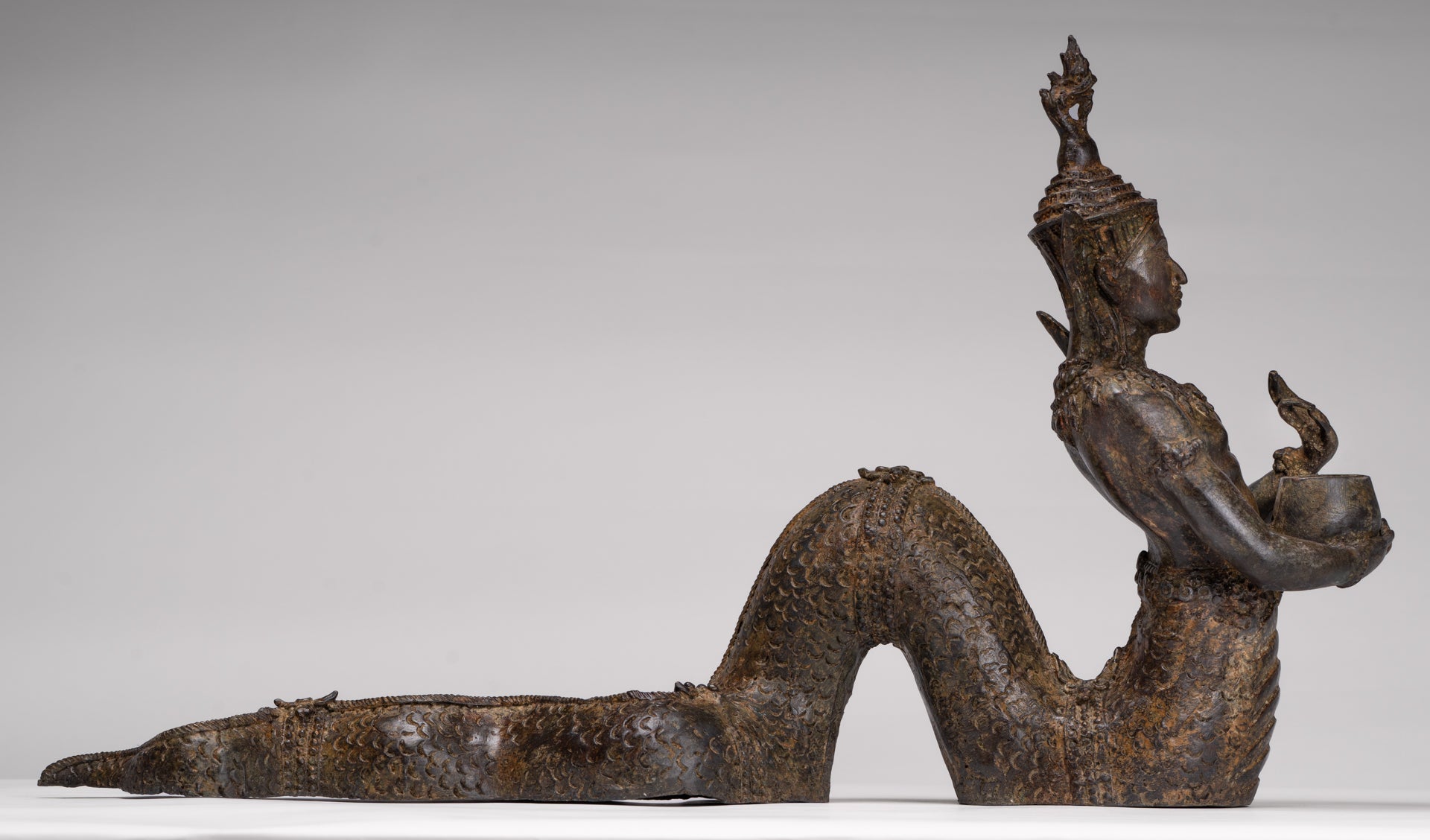 Antique Thai Style Bronze Naga Prince Statue - Guardian of Wisdom and Protection - 38cm/15"
