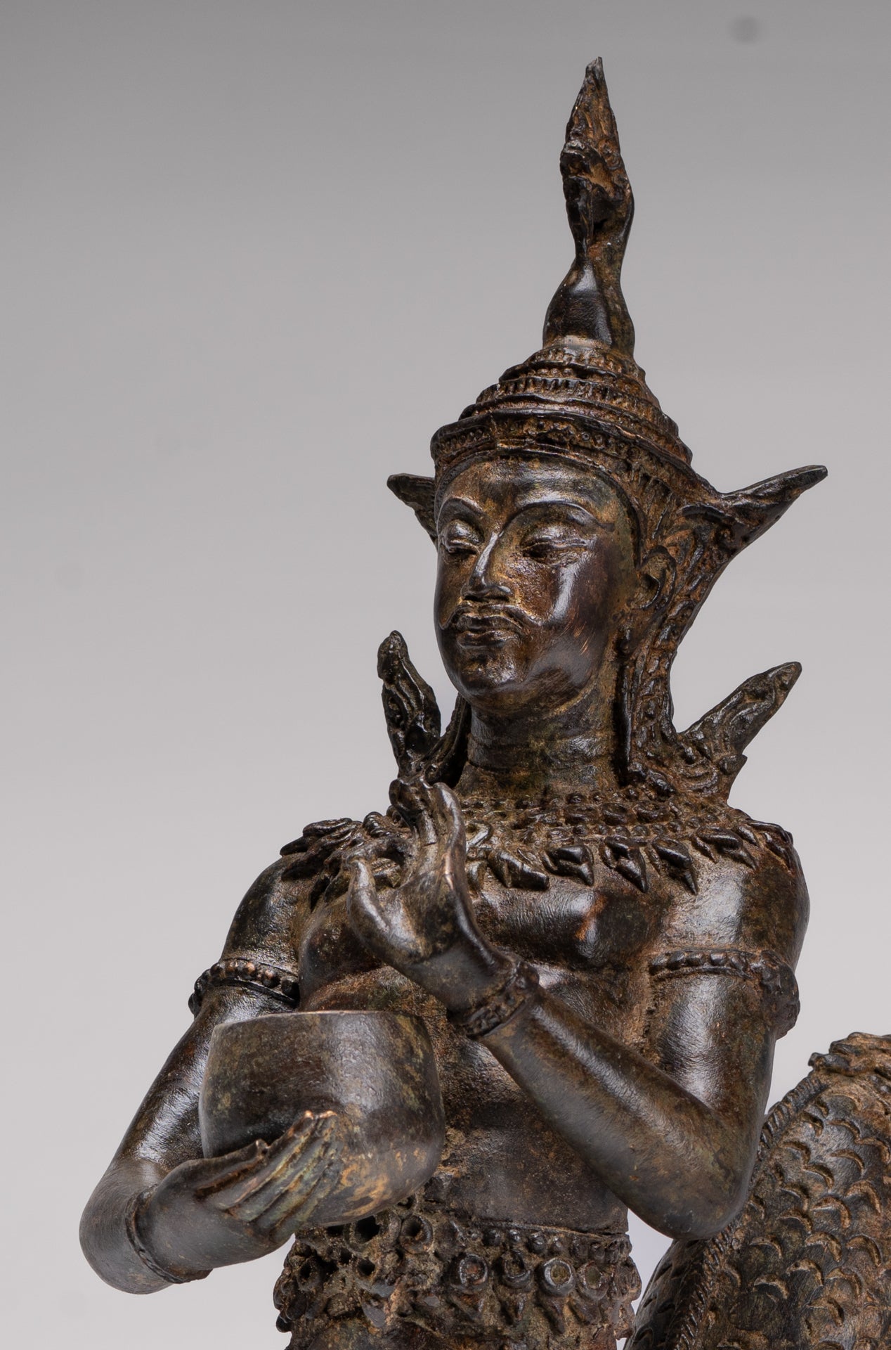 Antique Thai Style Bronze Naga Prince Statue - Guardian of Wisdom and Protection - 38cm/15"