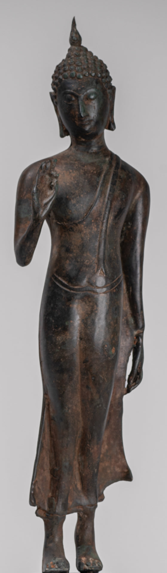 Antique Sukhothai Style Standing Bronze Protection Walking Buddha Statue - 50cm/20"