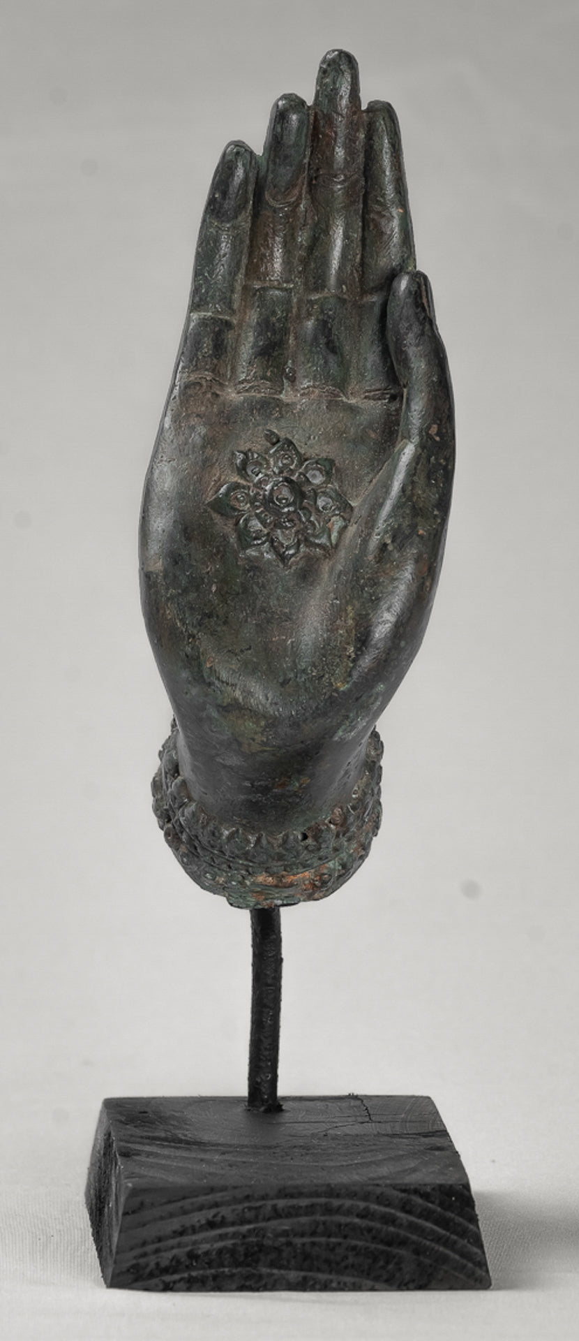 Mounted Antique Thai Style Southeast Asia Bronze Thai Protection Hand - 23cm/9"