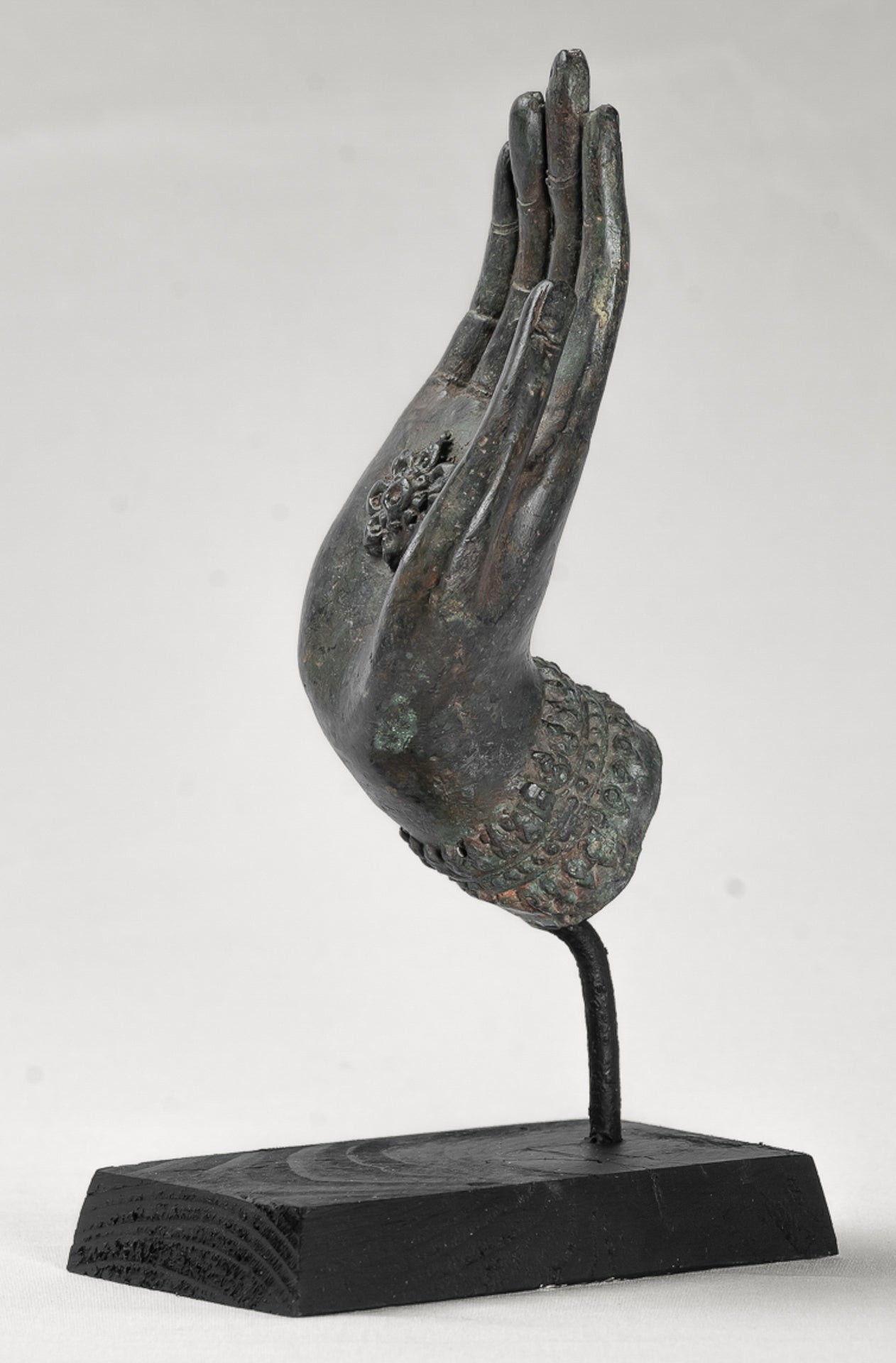 Mounted Antique Thai Style Southeast Asia Bronze Thai Protection Hand - 23cm/9"