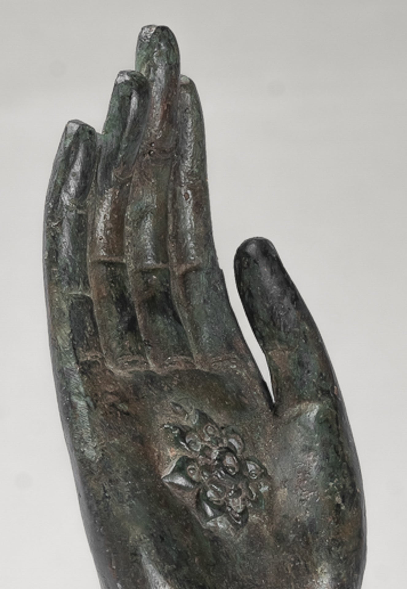 Mounted Antique Thai Style Southeast Asia Bronze Thai Protection Hand - 23cm/9"