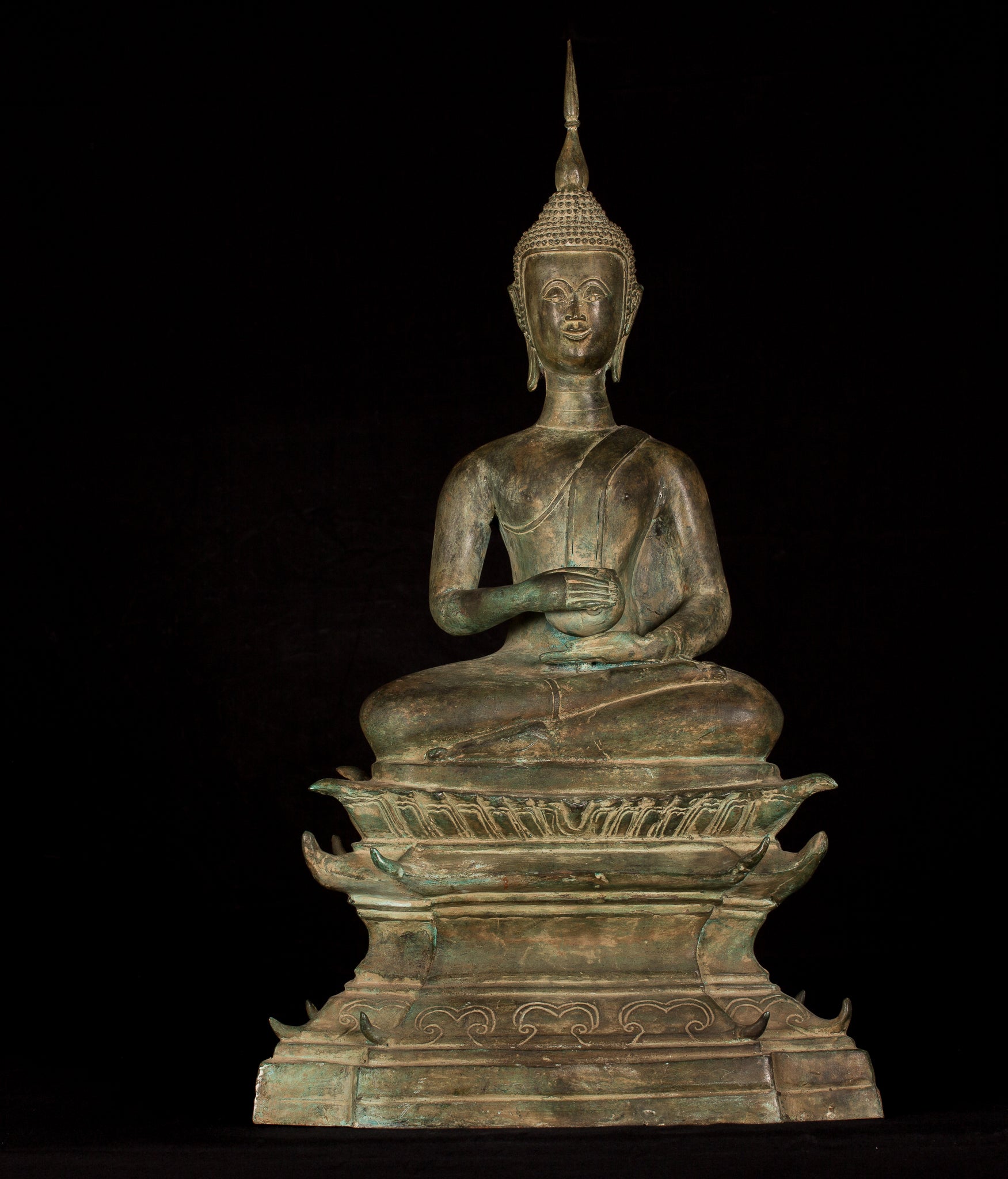 Buddha Statue -Antique Laos Style Bronze Charity Gautama Buddha Statue - 63cm/25"