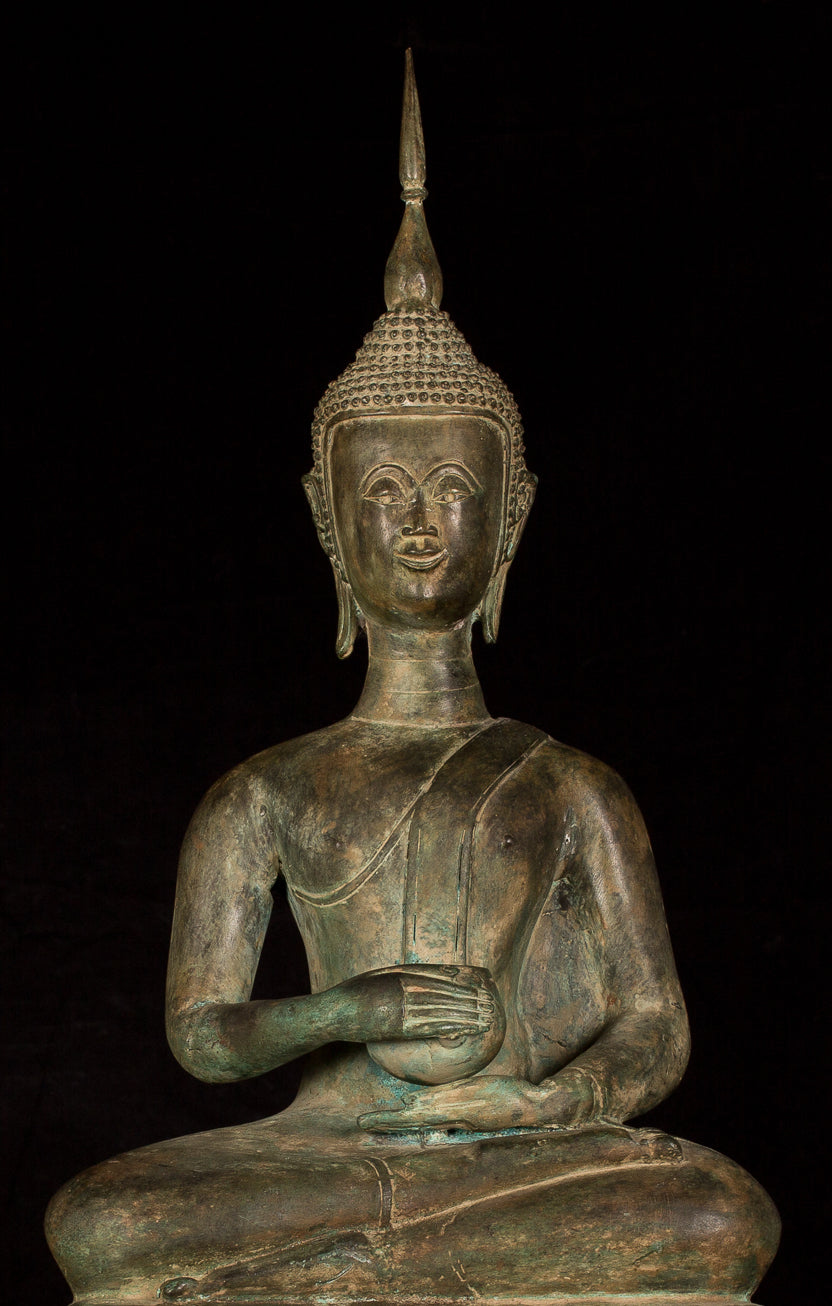Buddha Statue -Antique Laos Style Bronze Charity Gautama Buddha Statue - 63cm/25"