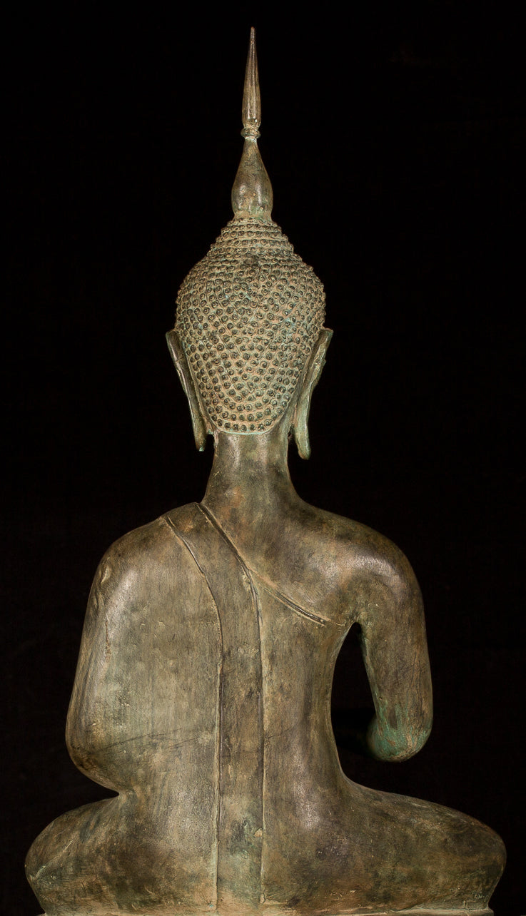 Buddha Statue -Antique Laos Style Bronze Charity Gautama Buddha Statue - 63cm/25"