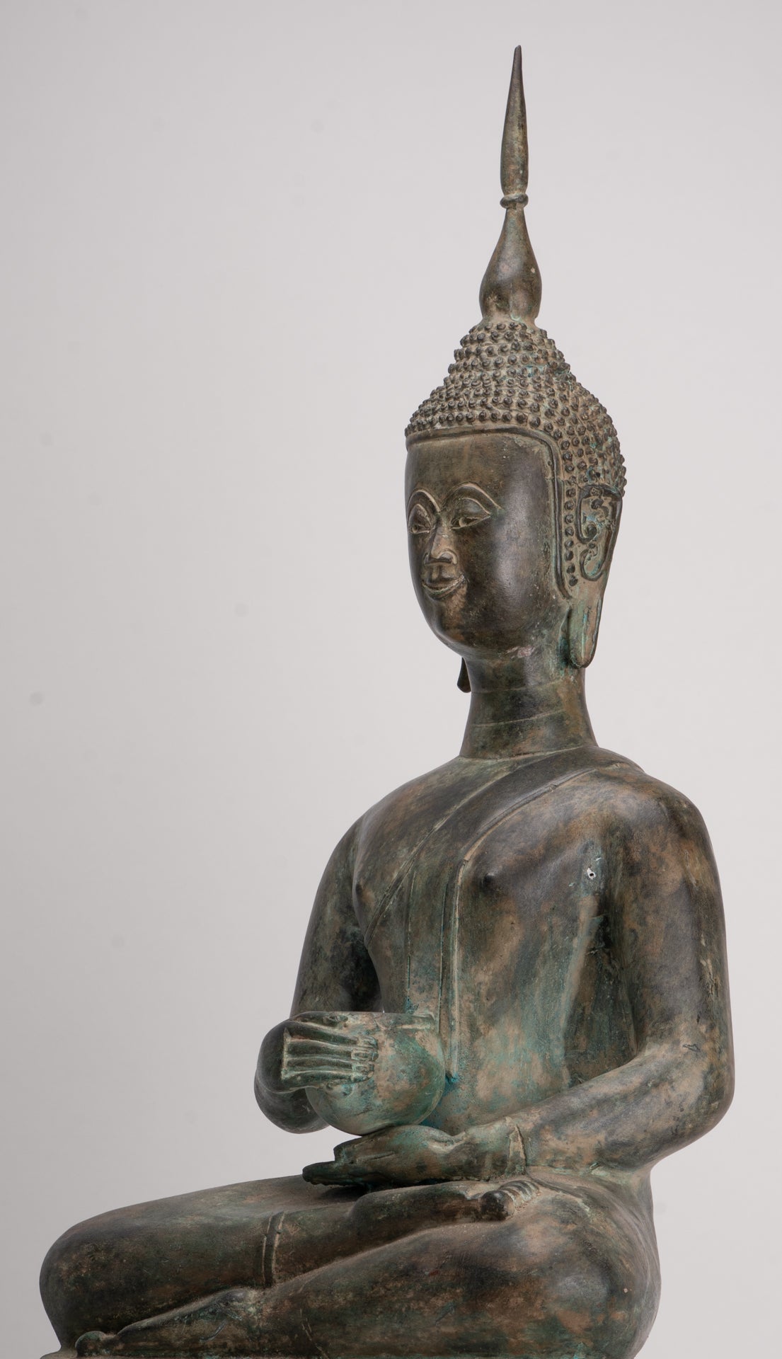 Antique Laos Style Bronze Charity Gautama Buddha Statue - 63cm/25"