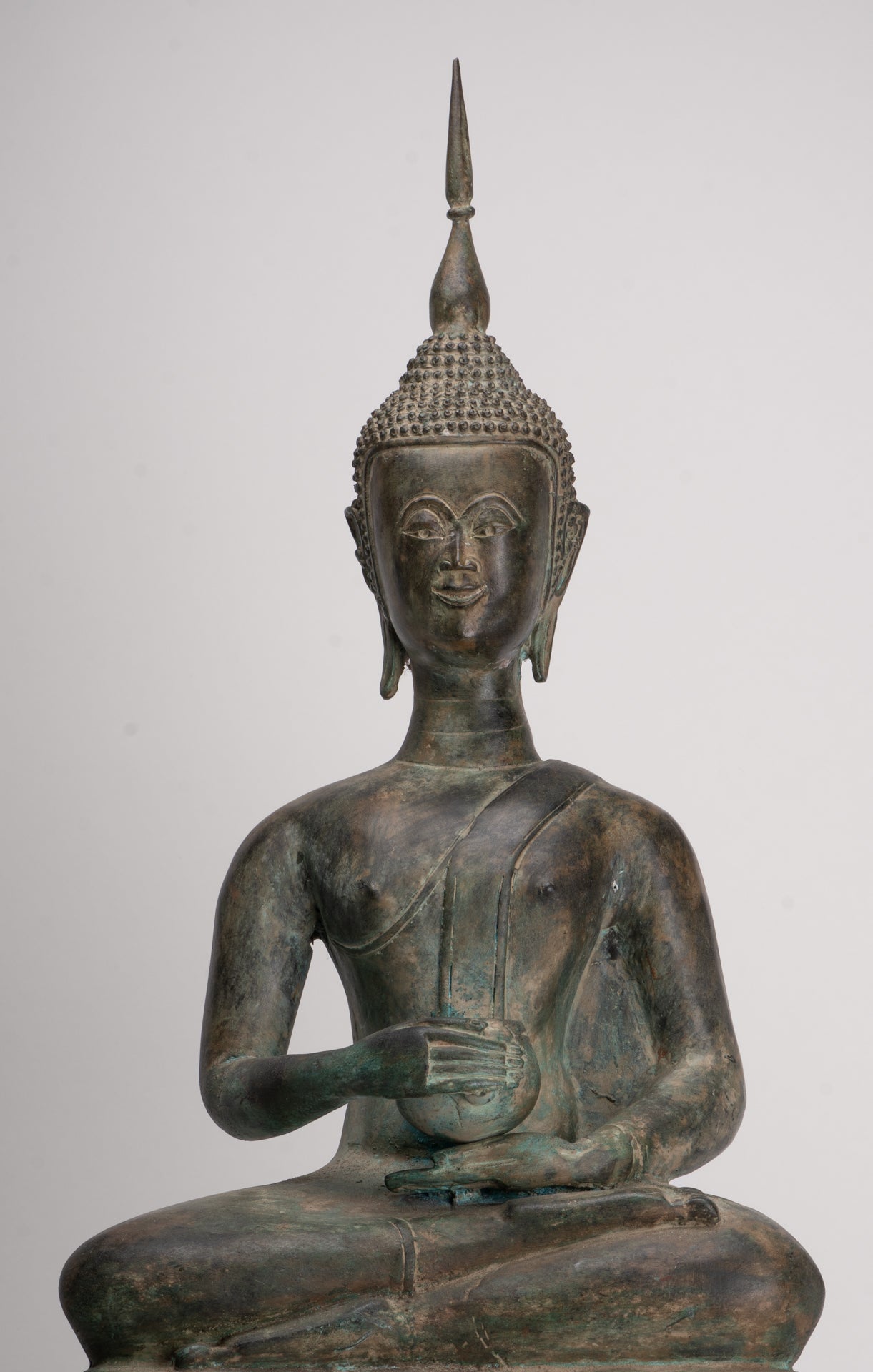 Antique Laos Style Bronze Charity Gautama Buddha Statue - 63cm/25"