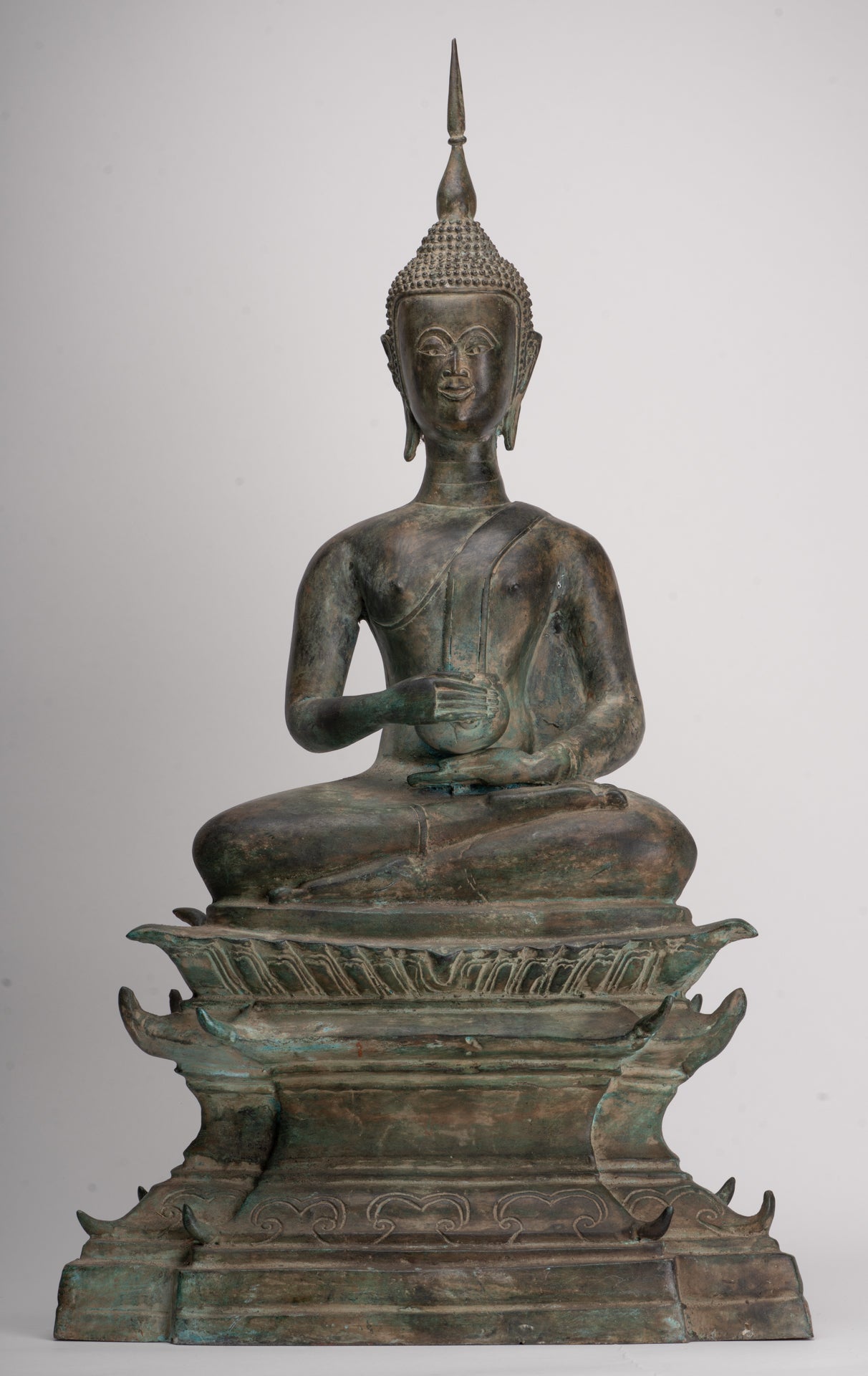 Antique Laos Style Bronze Charity Gautama Buddha Statue - 63cm/25"