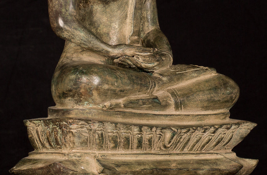 Buddha Statue - Antique Laos Style Bronze Seated Meditation Buddha Statue - 56cm/22"