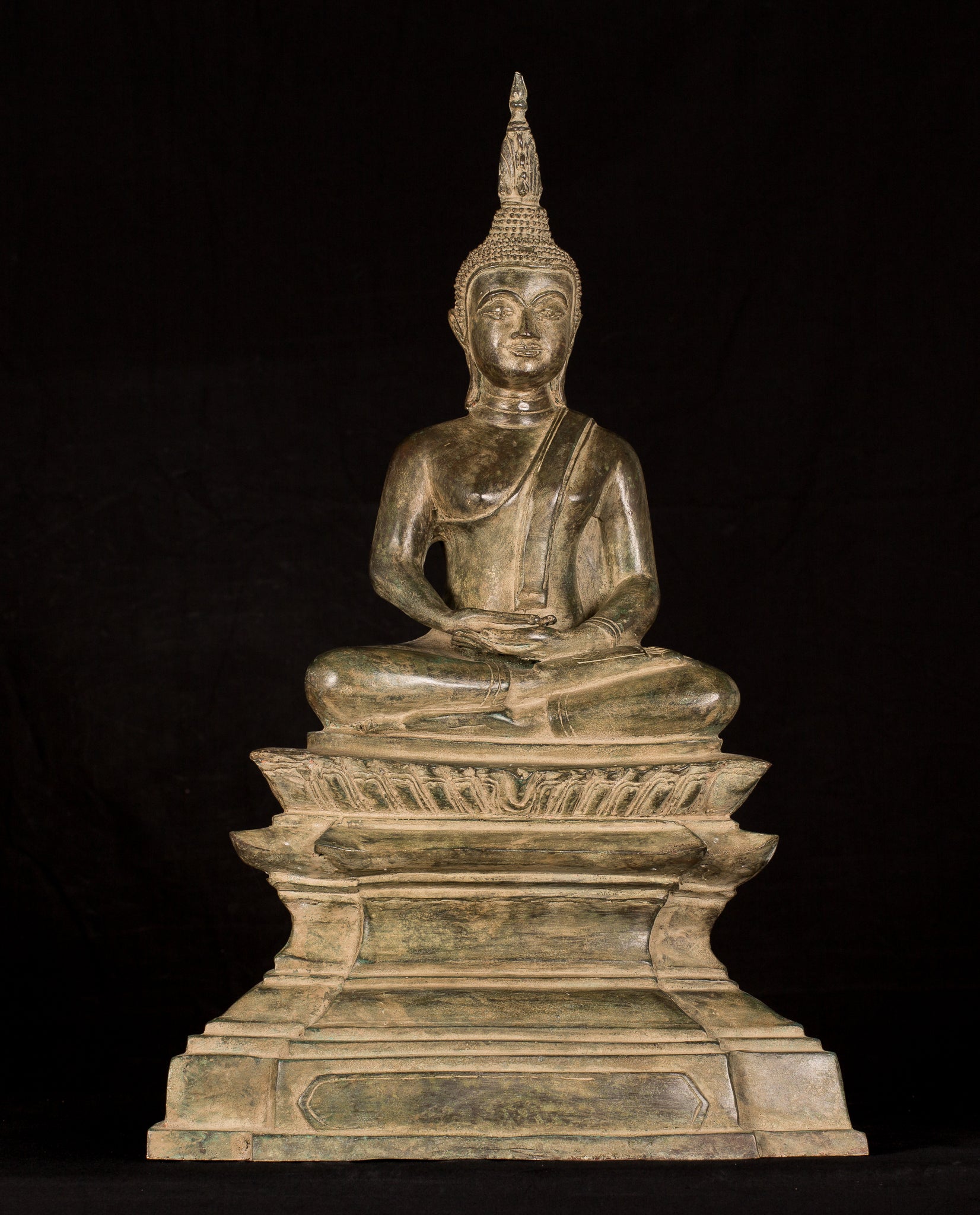 Buddha Statue - Antique Laos Style Bronze Seated Meditation Buddha Statue - 56cm/22"