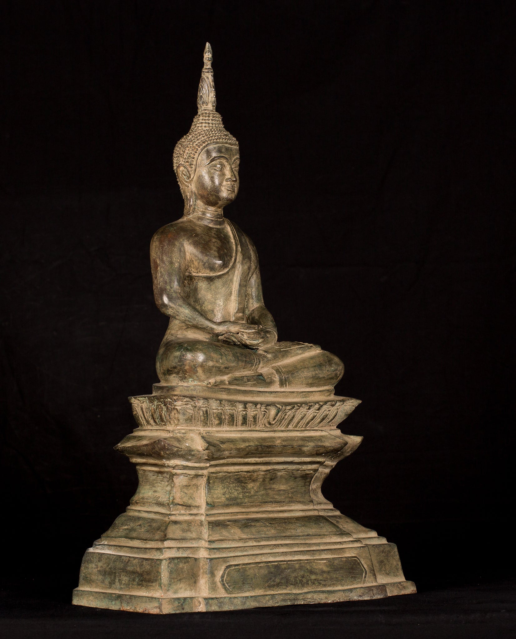 Buddha Statue - Antique Laos Style Bronze Seated Meditation Buddha Statue - 56cm/22"