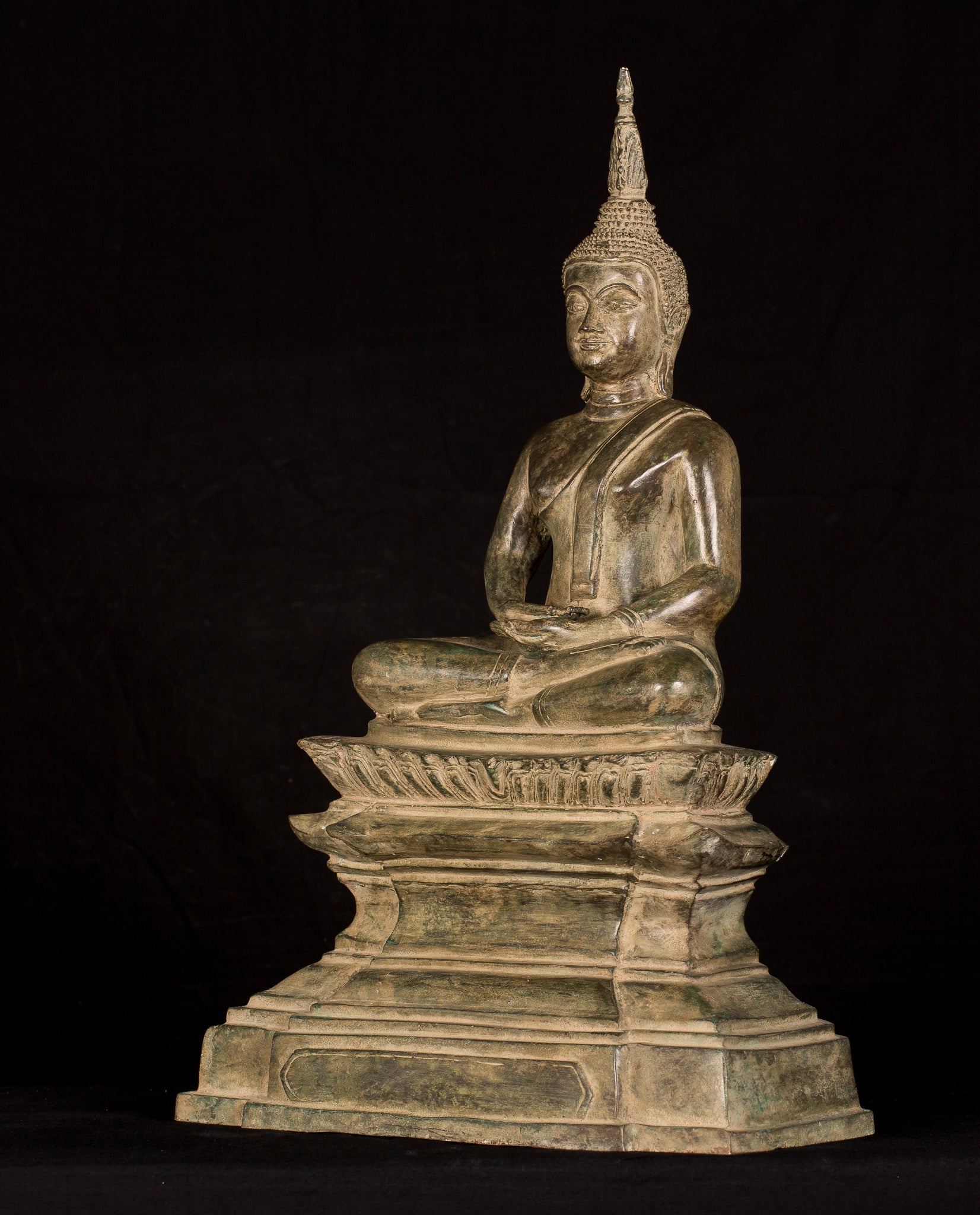 Buddha Statue - Antique Laos Style Bronze Seated Meditation Buddha Statue - 56cm/22"