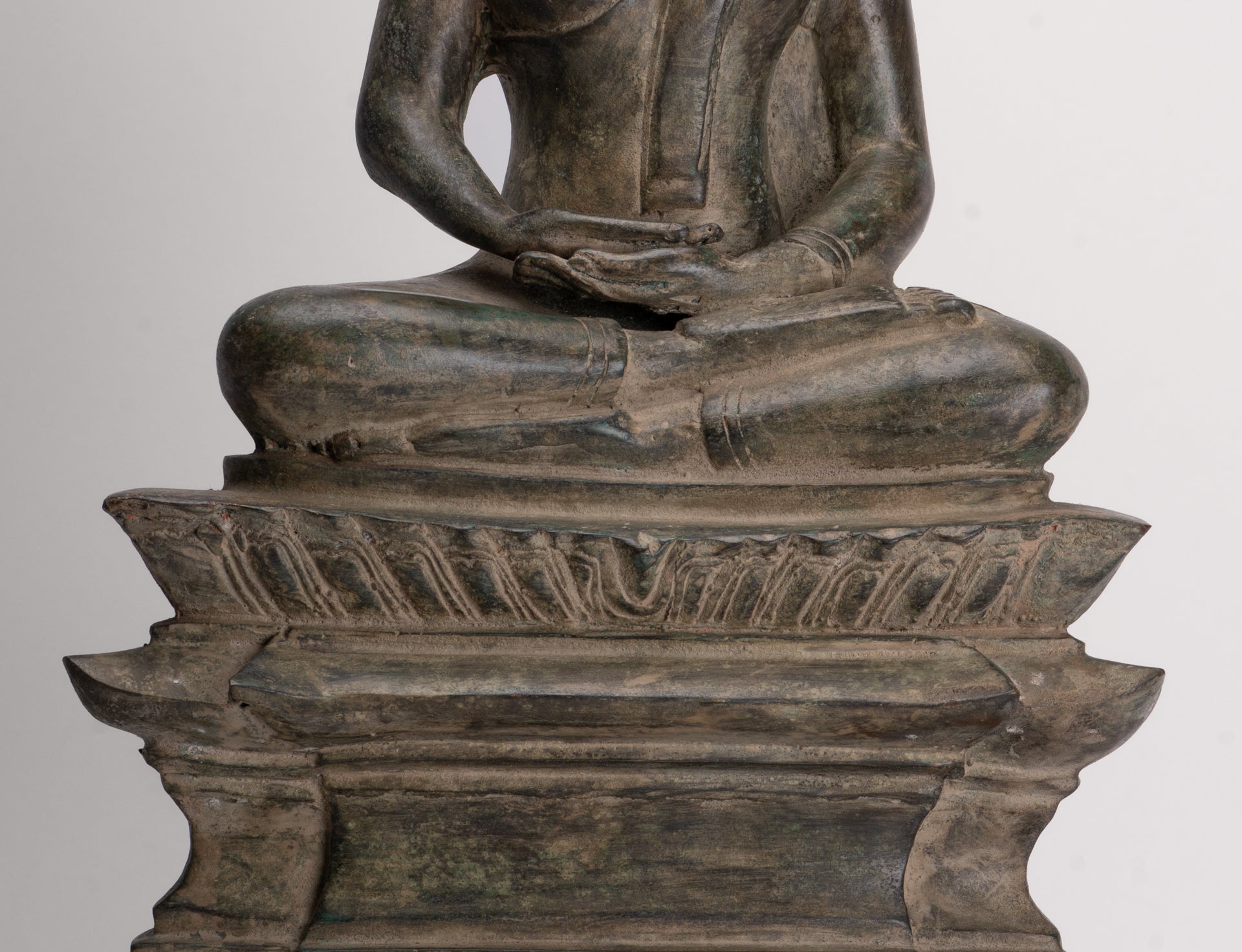 Antique Laos Style Bronze Seated Meditation Buddha Statue - 57cm/23"