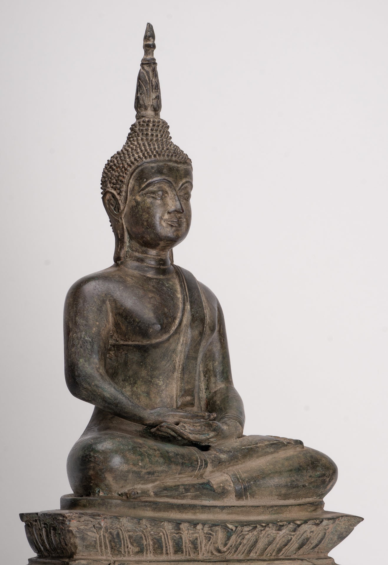 Antique Laos Style Bronze Seated Meditation Buddha Statue - 57cm/23"
