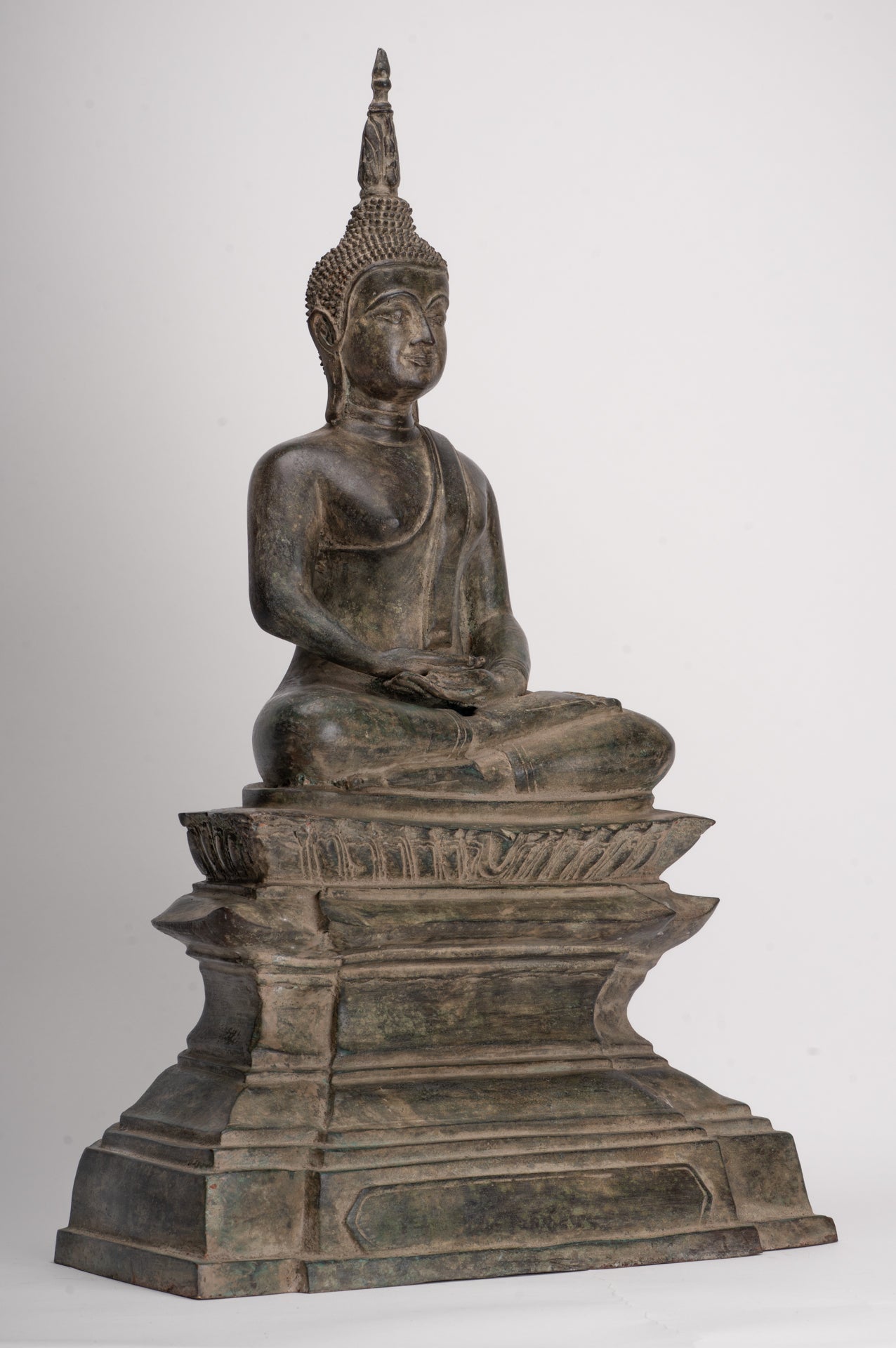 Antique Laos Style Bronze Seated Meditation Buddha Statue - 57cm/23"