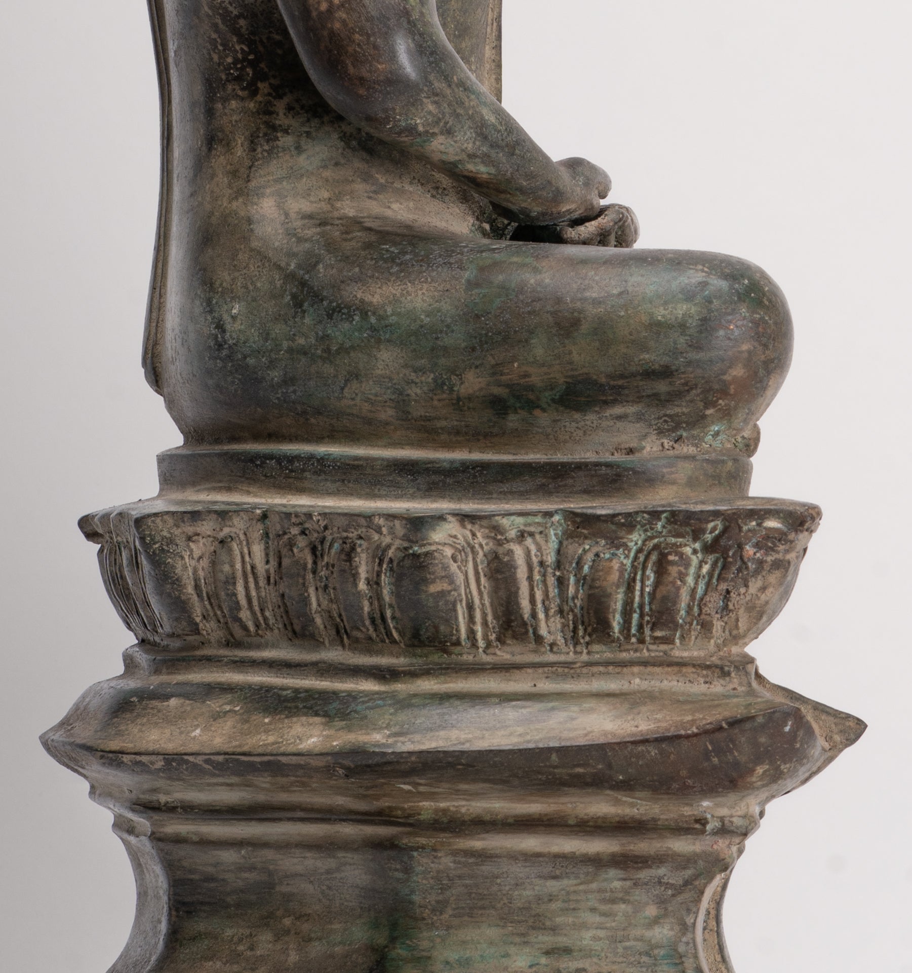 Antique Laos Style Bronze Seated Meditation Buddha Statue - 57cm/23"