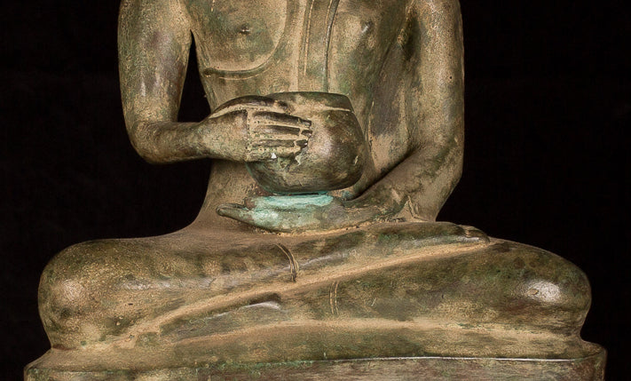 Buddha Statue -Antique Laos Style Bronze Charity Gautama Buddha Statue - 53cm/21"