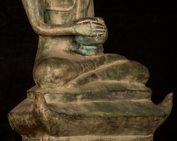 Buddha Statue -Antique Laos Style Bronze Charity Gautama Buddha Statue - 53cm/21"