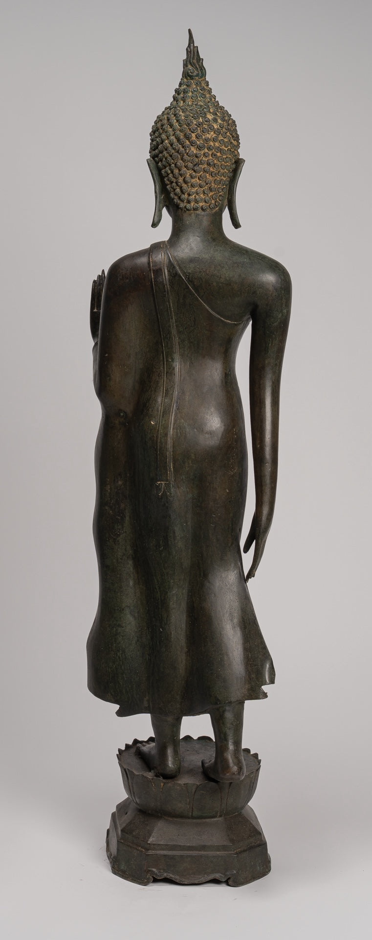 Antique Thai Style Sukhothai Bronze Protection Walking Buddha Statue - 116cm/46"