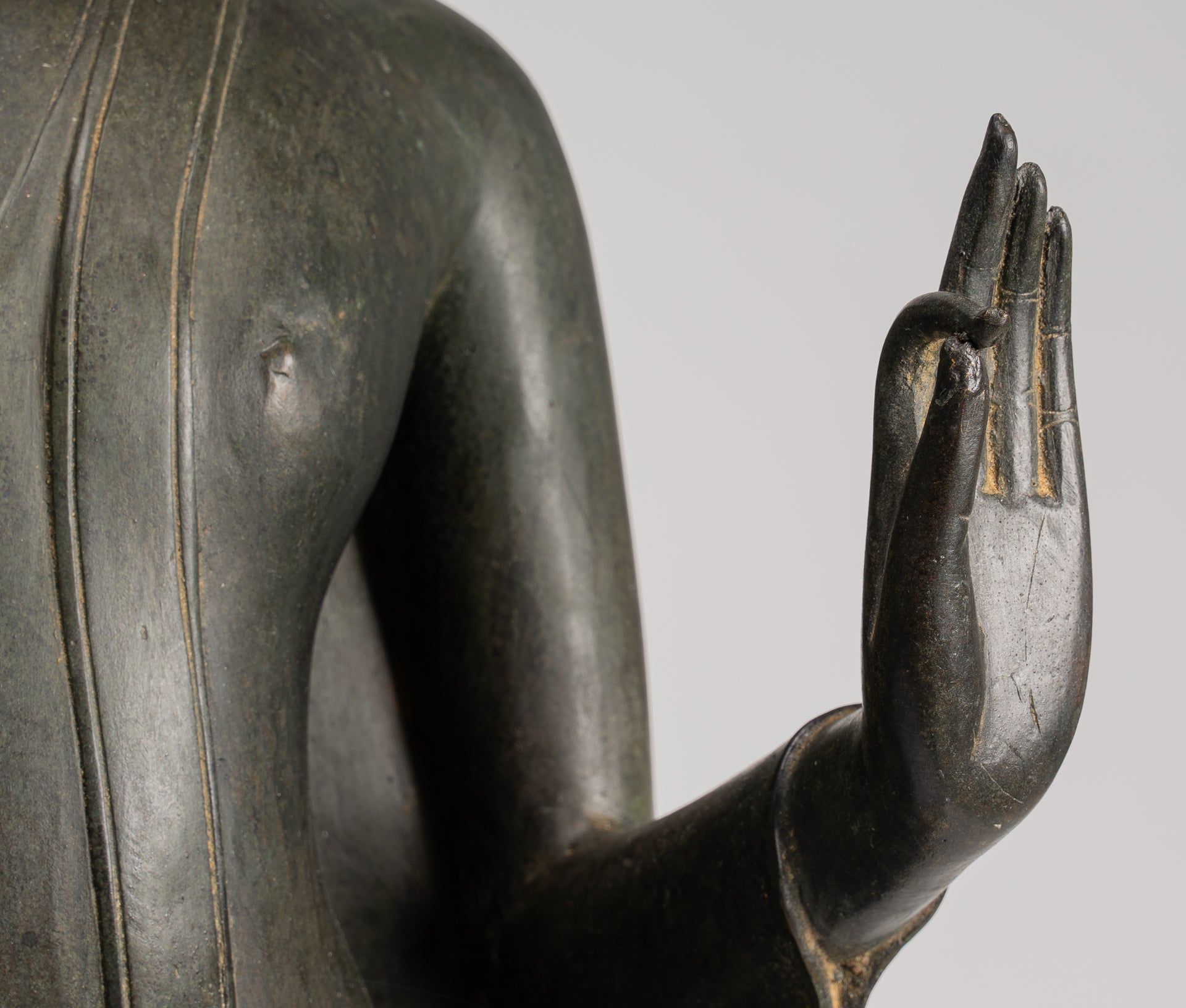 Antique Thai Style Sukhothai Bronze Protection Walking Buddha Statue - 116cm/46"