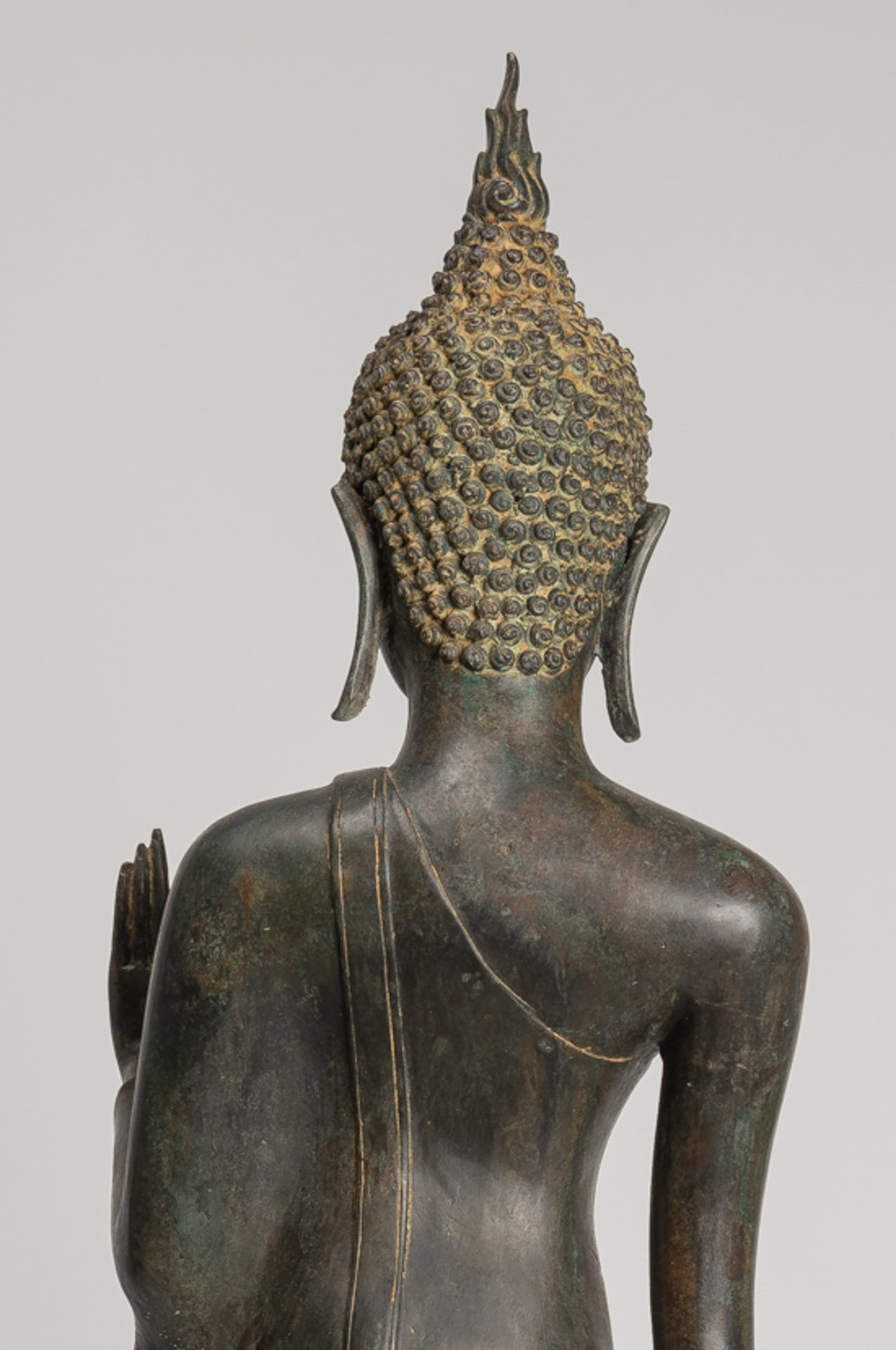 Antique Thai Style Sukhothai Bronze Protection Walking Buddha Statue - 116cm/46"