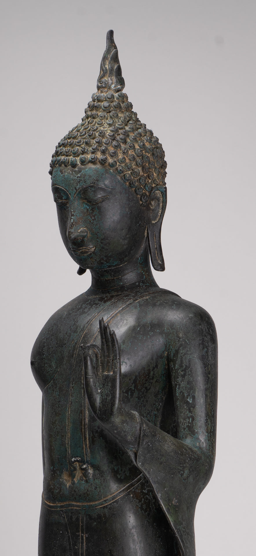 Antique Thai Style Sukhothai Bronze Protection Walking Buddha Statue - 117cm/47"