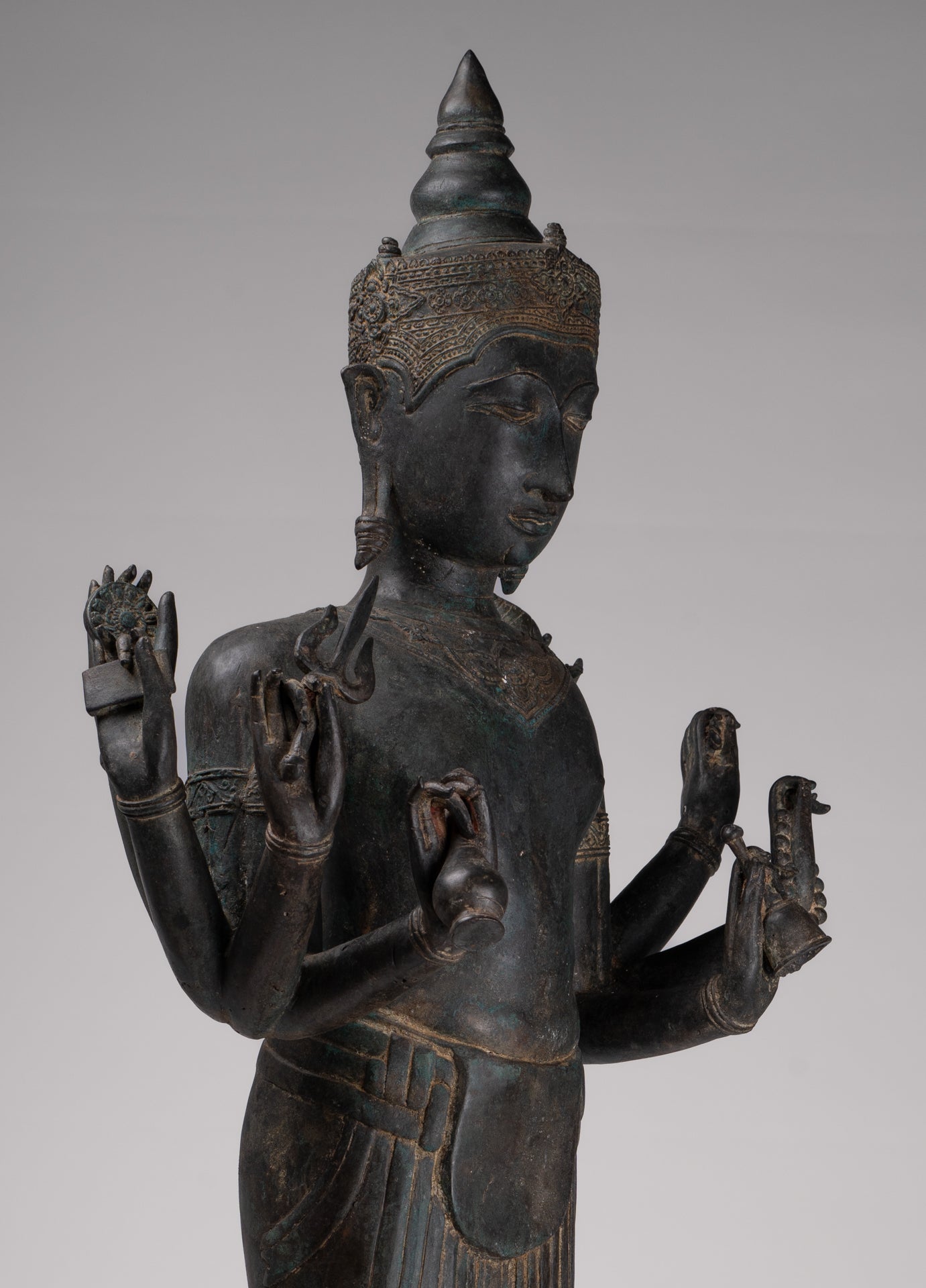 Vishnu Statue - Antique Thai Style Standing Bronze Vishnu Statue - 112cm/45"