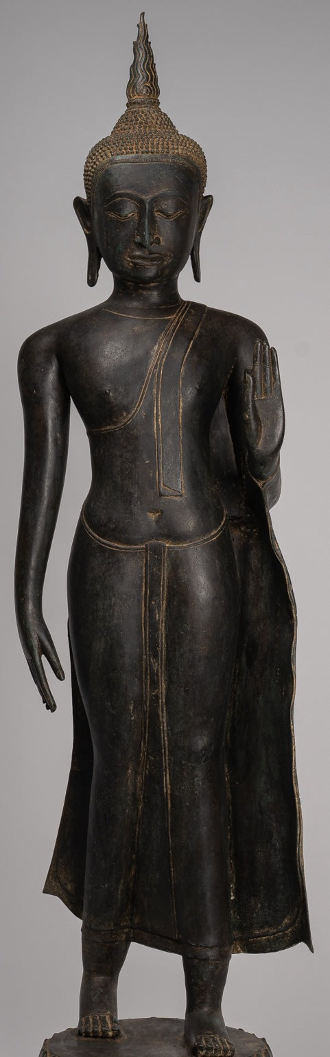 Antique stile tailandese Chiang Rugger Bronze Protection Statue Buddha - 150 cm/60 "