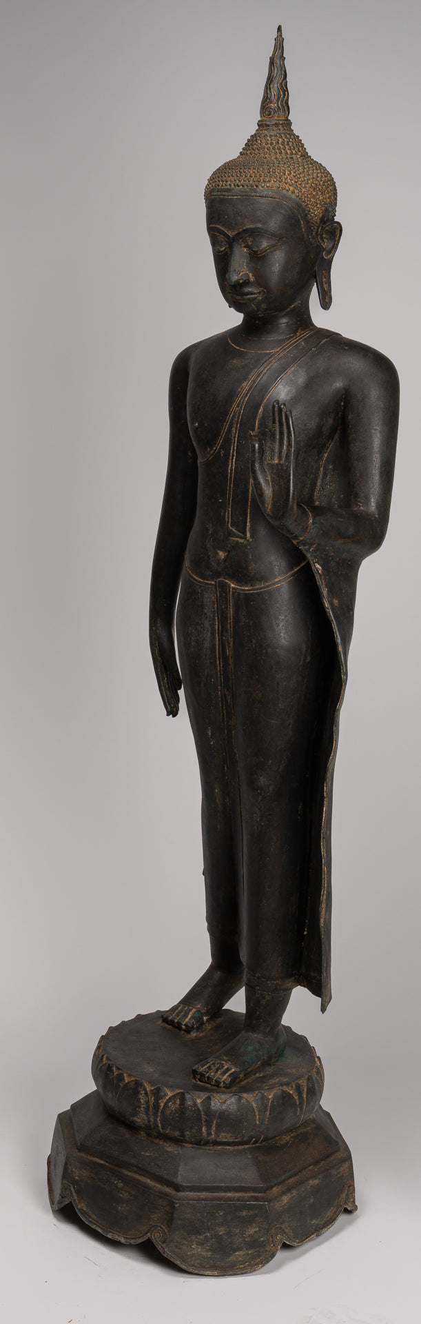 Antique stile tailandese Chiang Rugger Bronze Protection Statue Buddha - 150 cm/60 "