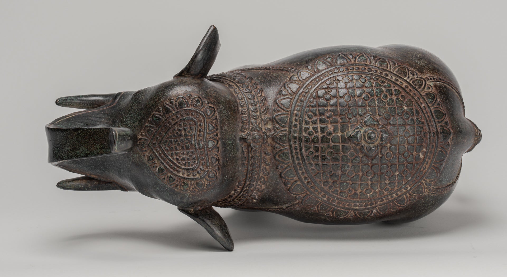 Elephant - Antique Khmer Style Bronze Standing Trumpeting Elephant Statue - 38cm/15" Tall