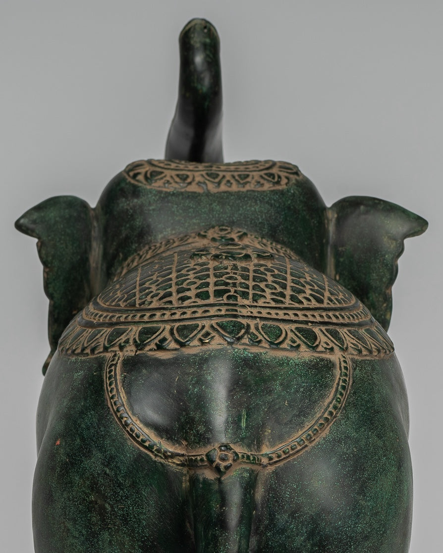 Antique Khmer Style Bronze Standing Trumpeting Elephant Statue - 38cm/15" Tall